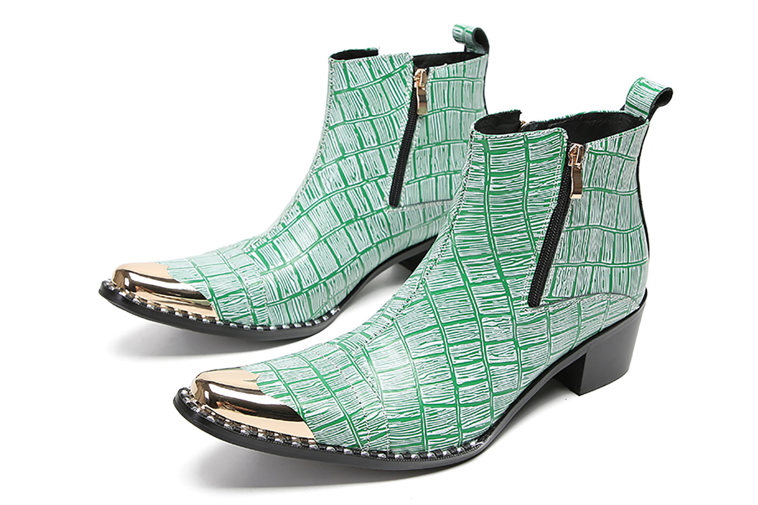 Botas occidentales con cremallera de dos caras y punta de metal para hombre