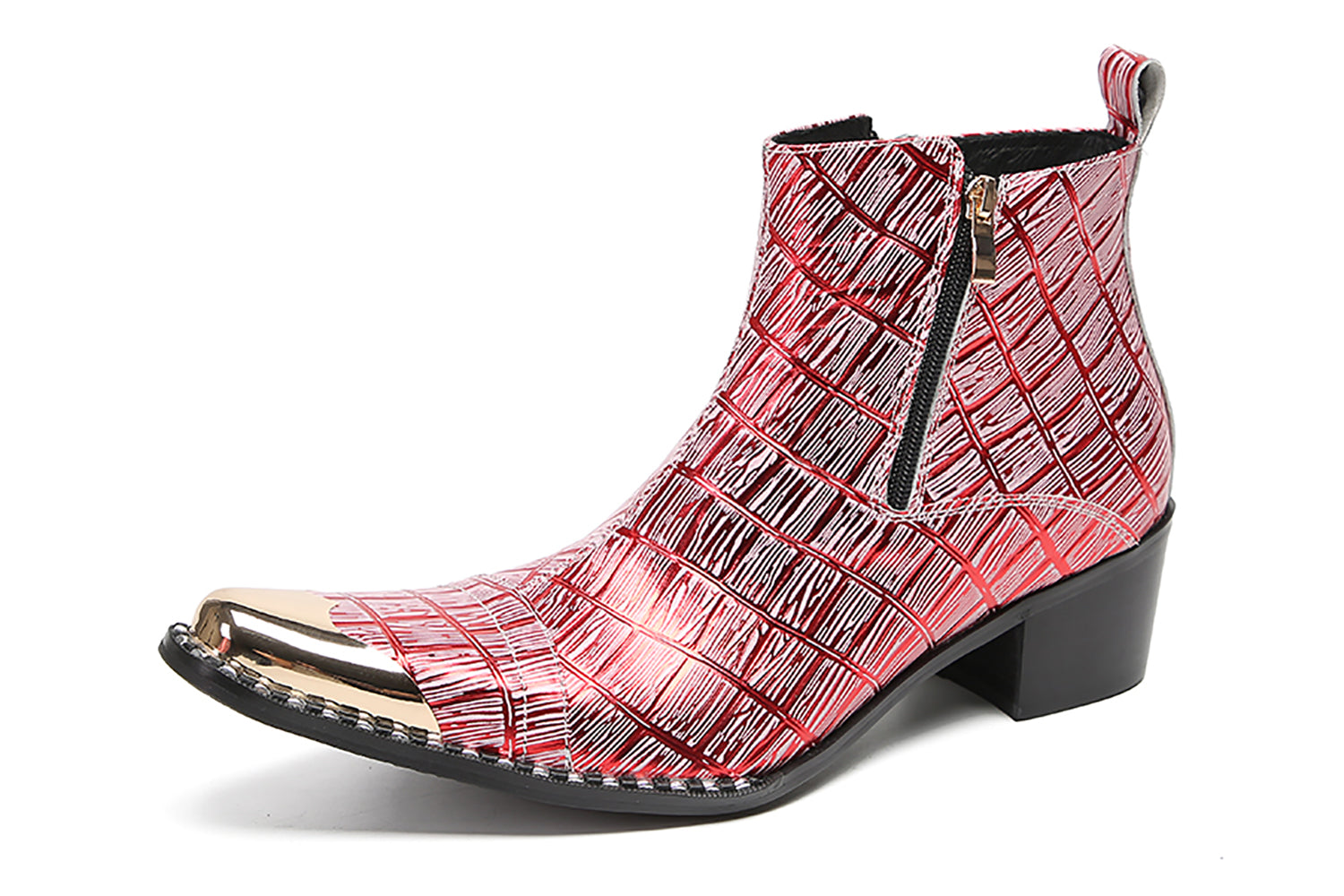 Botas occidentales con cremallera de dos caras y punta de metal para hombre