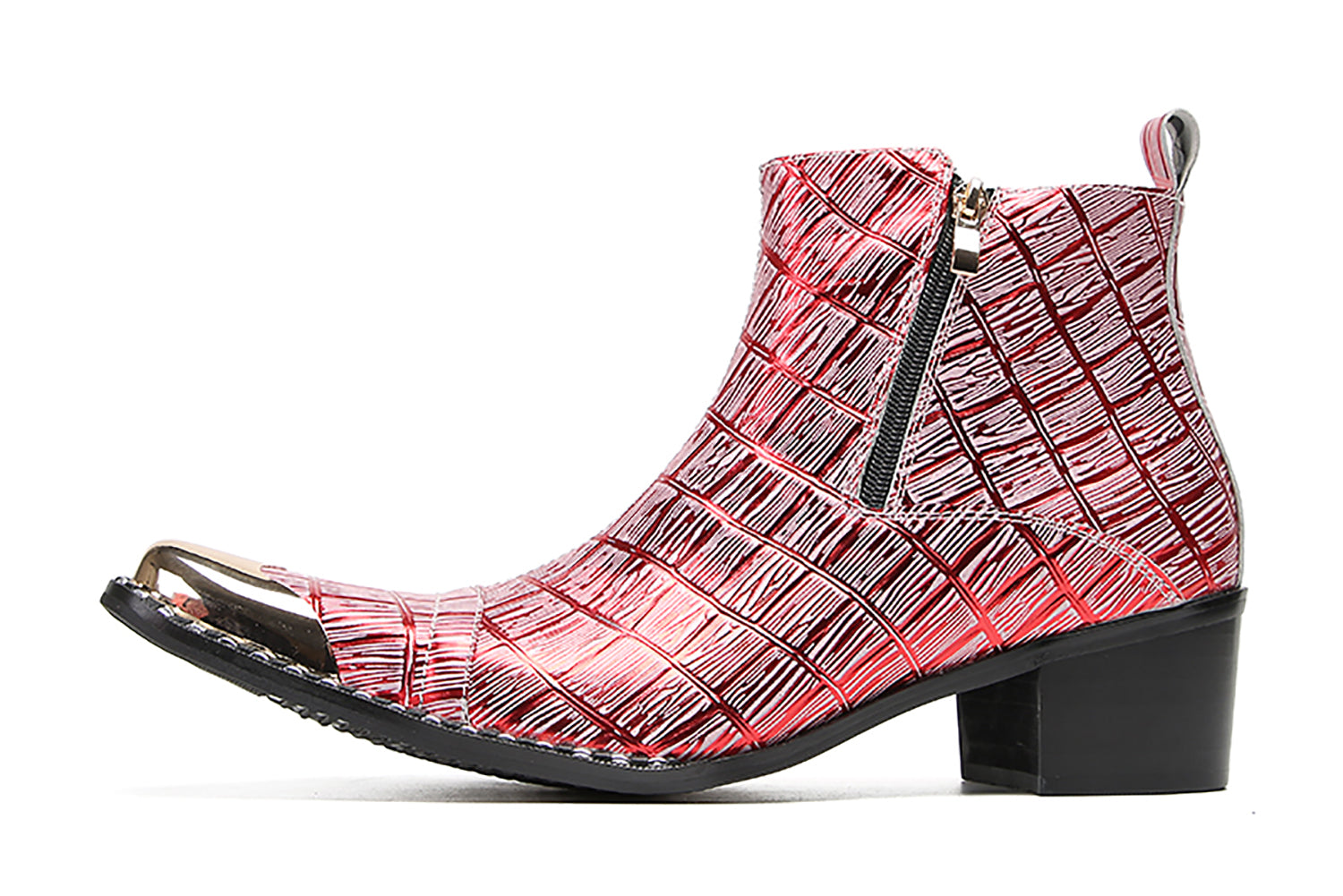 Botas occidentales con cremallera de dos caras y punta de metal para hombre