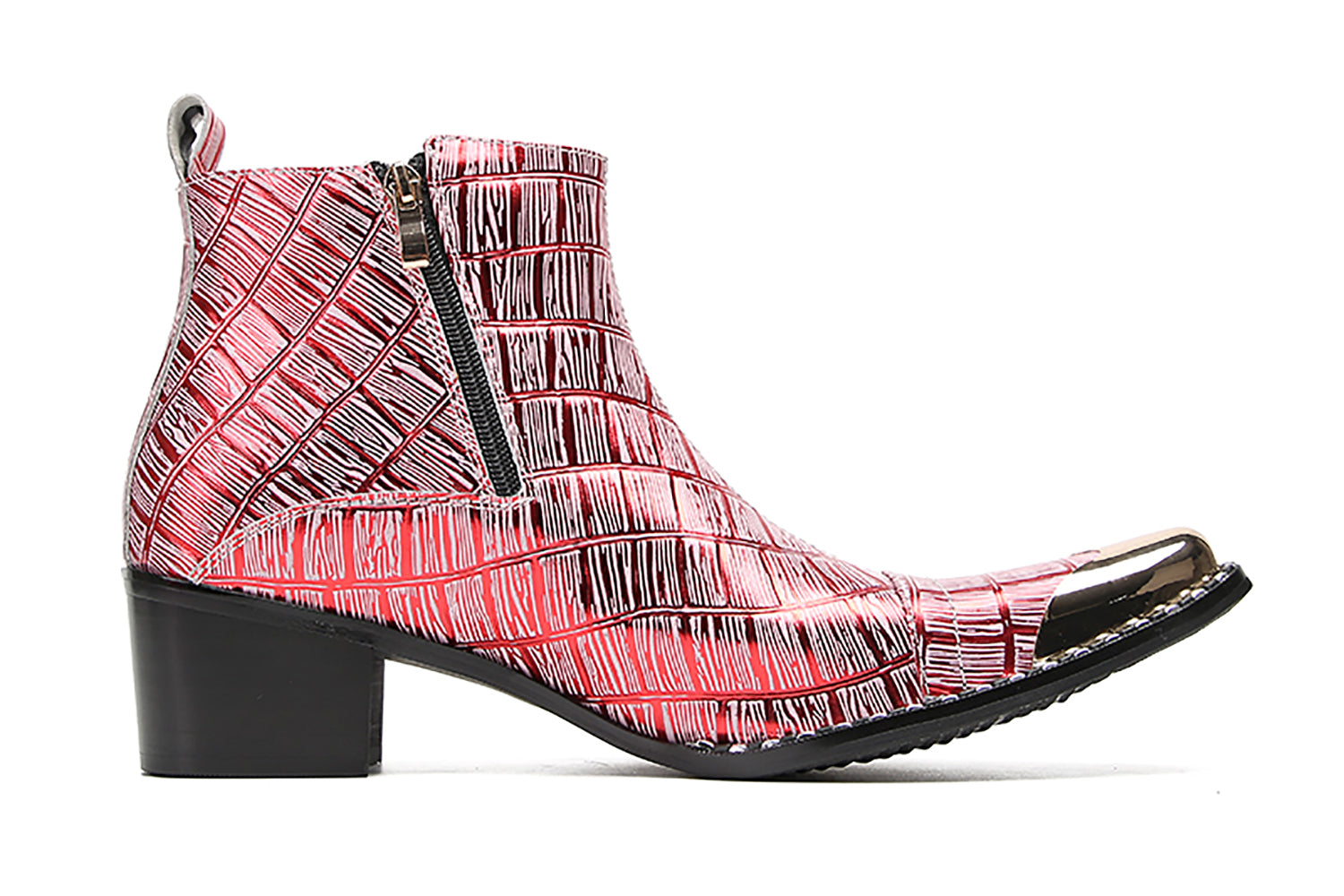 Botas occidentales con cremallera de dos caras y punta de metal para hombre