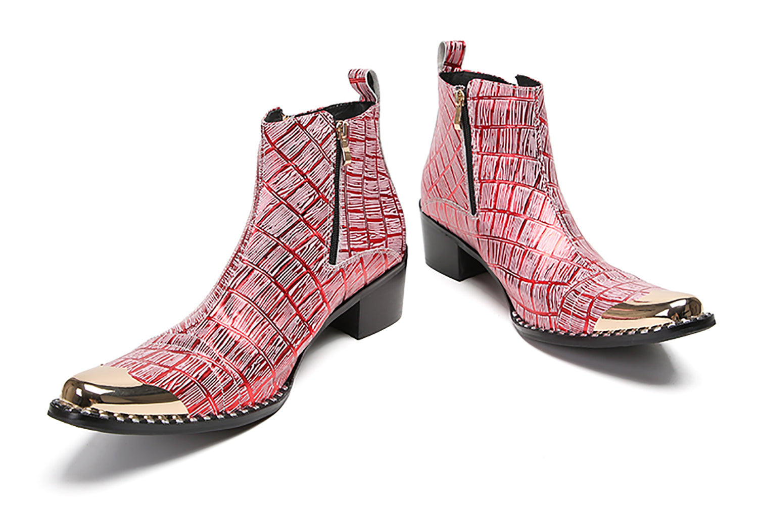 Botas occidentales con cremallera de dos caras y punta de metal para hombre