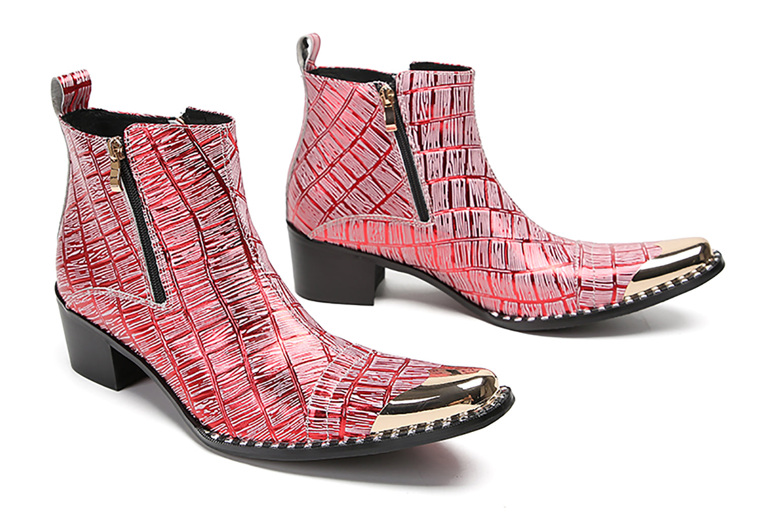 Botas occidentales con cremallera de dos caras y punta de metal para hombre