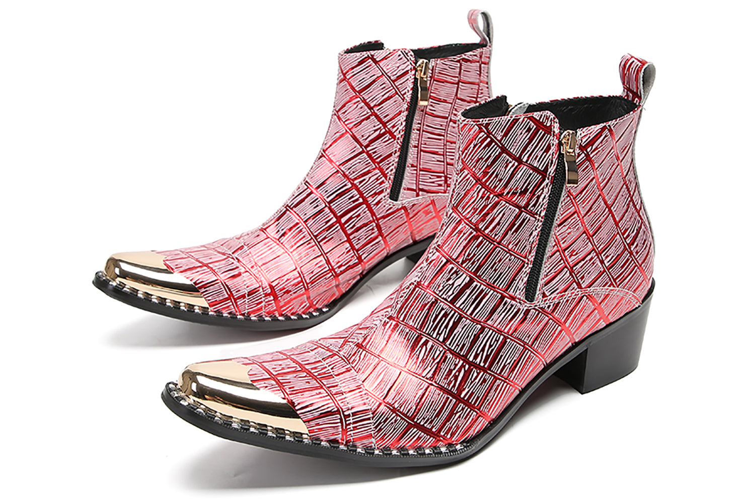 Botas occidentales con cremallera de dos caras y punta de metal para hombre