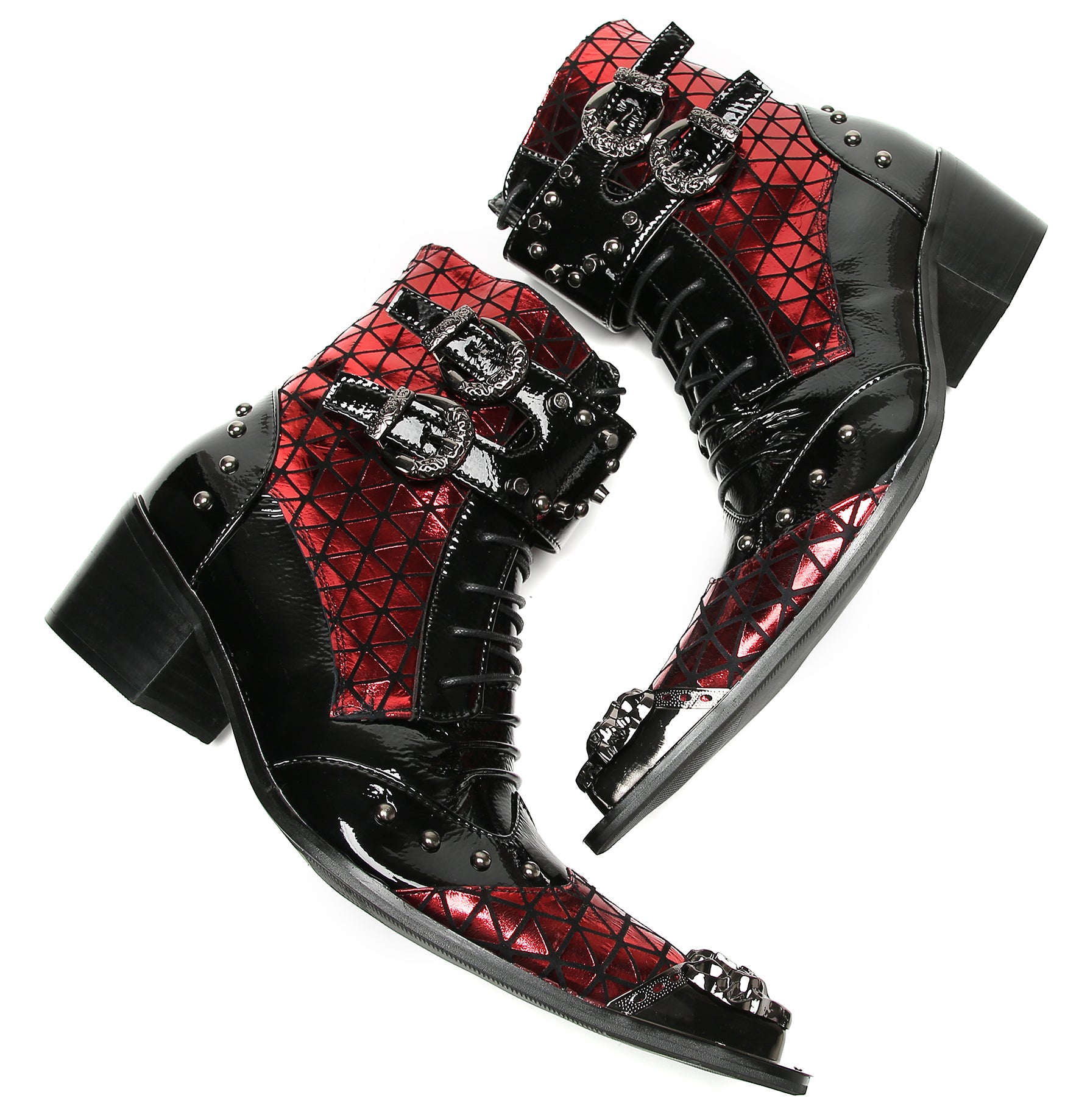 Men's Metal-Tip Toe Beaded Buckle Hight Top Western Boots