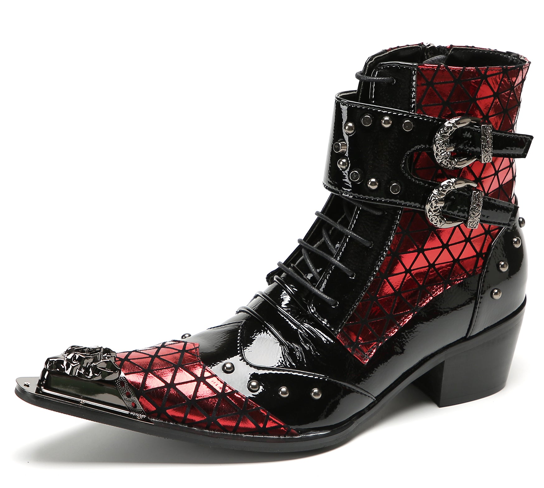 Men's Metal-Tip Toe Beaded Buckle Hight Top Western Boots