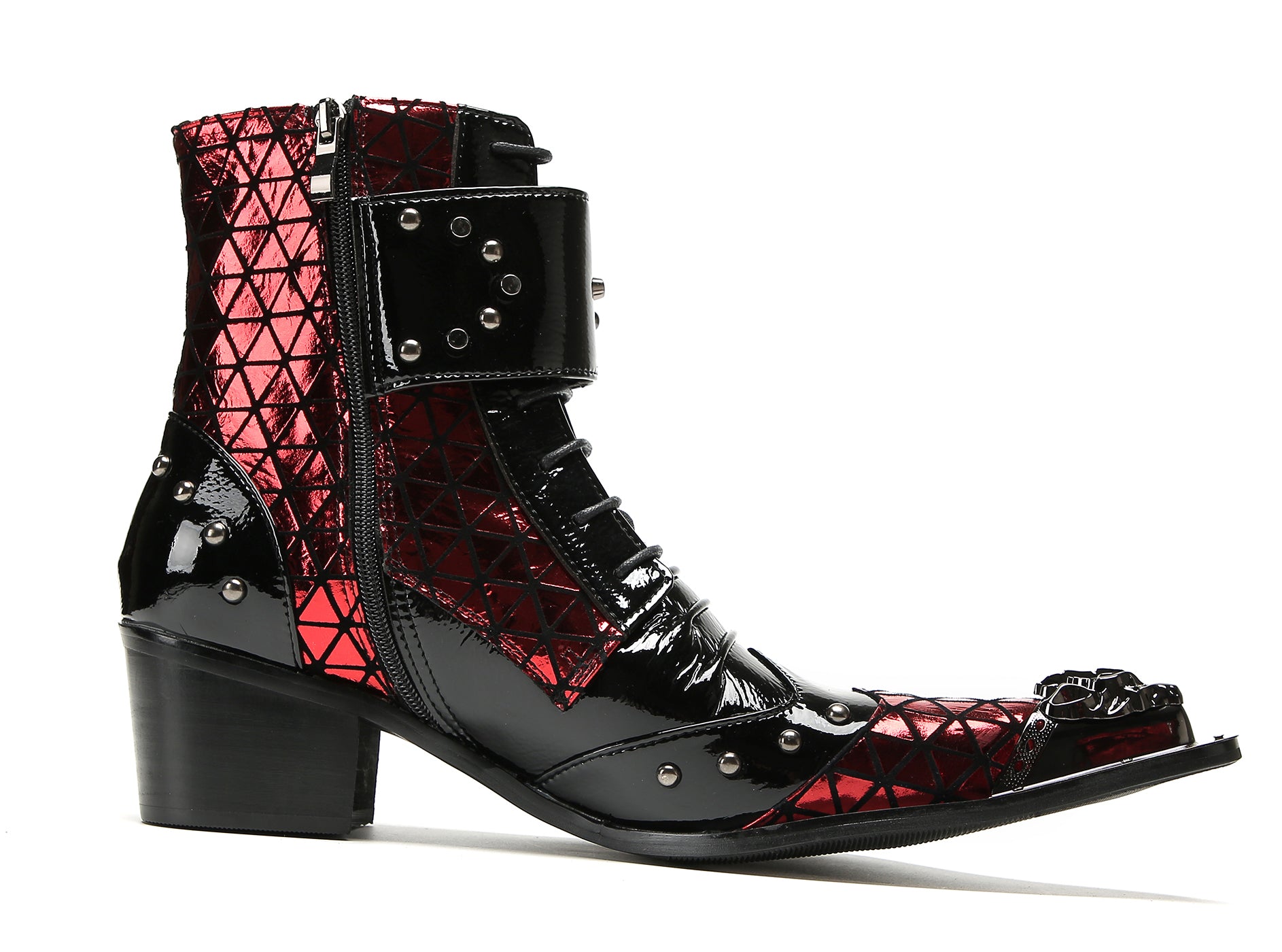 Men's Metal-Tip Toe Beaded Buckle Hight Top Western Boots