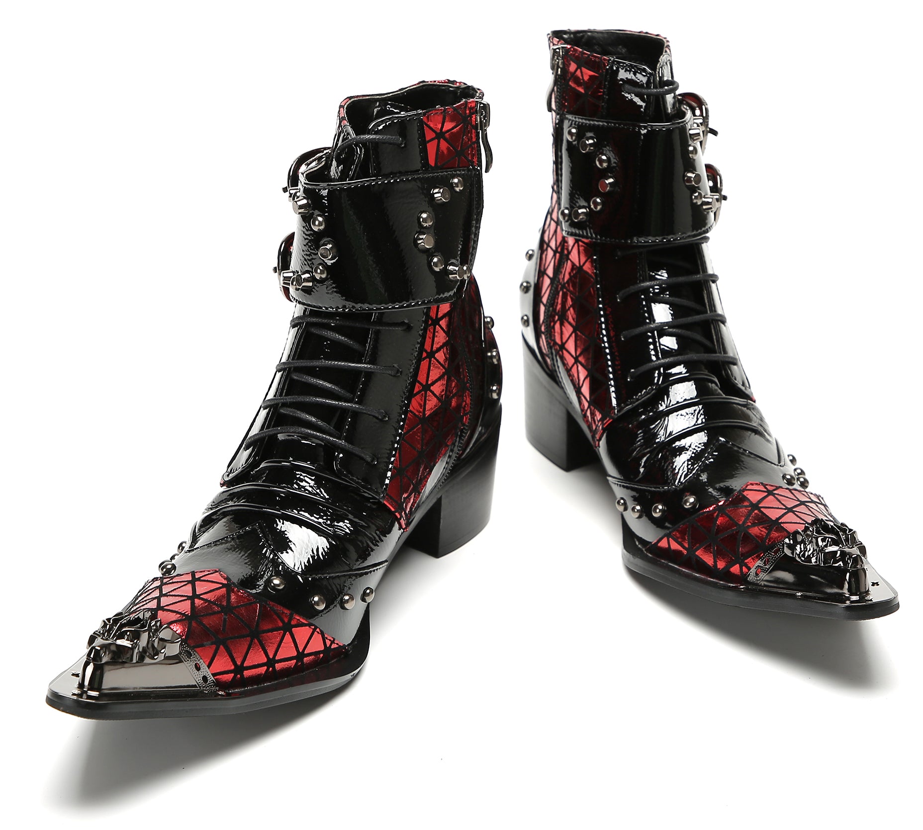 Men's Metal-Tip Toe Beaded Buckle Hight Top Western Boots