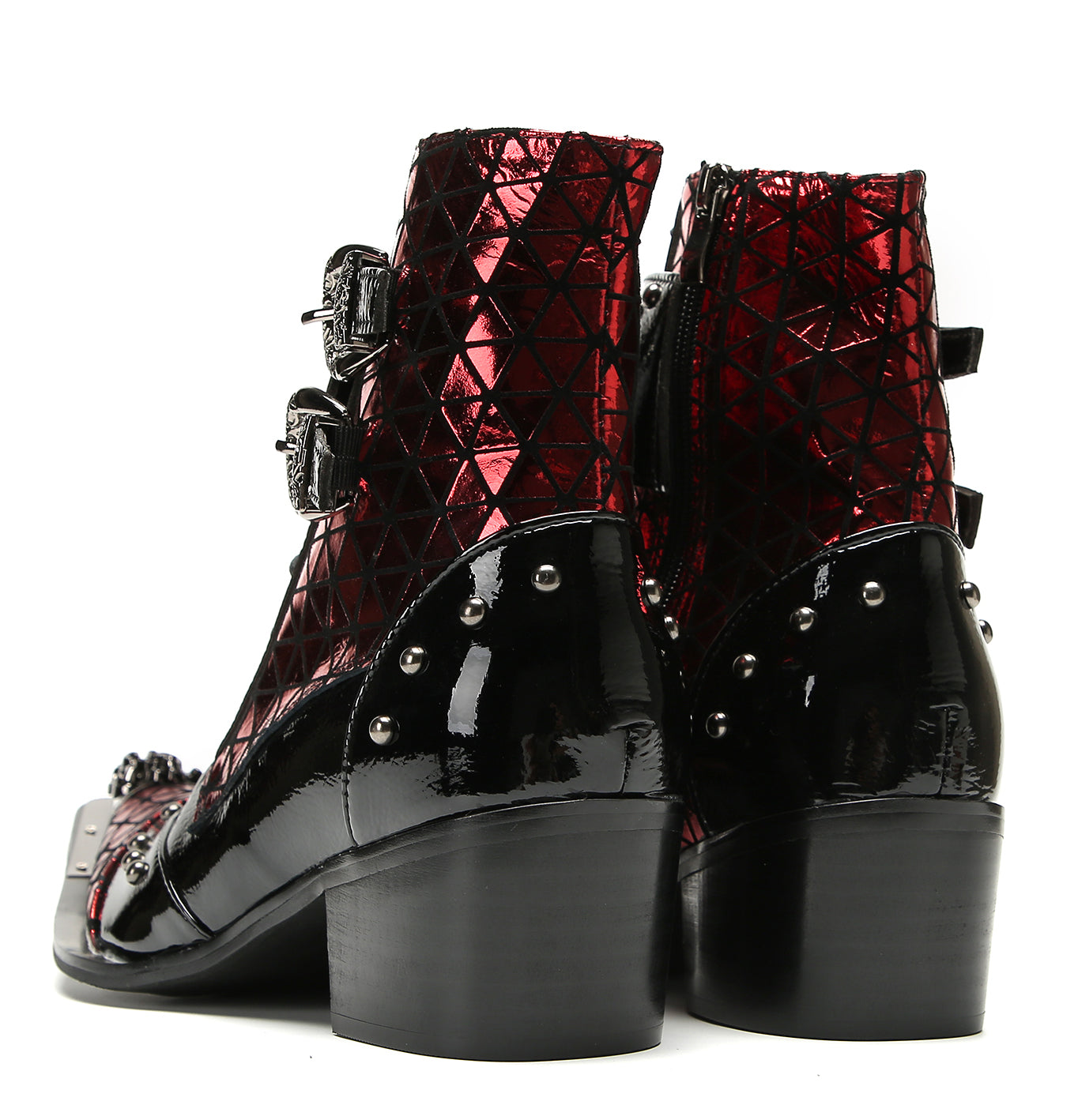 Men's Metal-Tip Toe Beaded Buckle Hight Top Western Boots