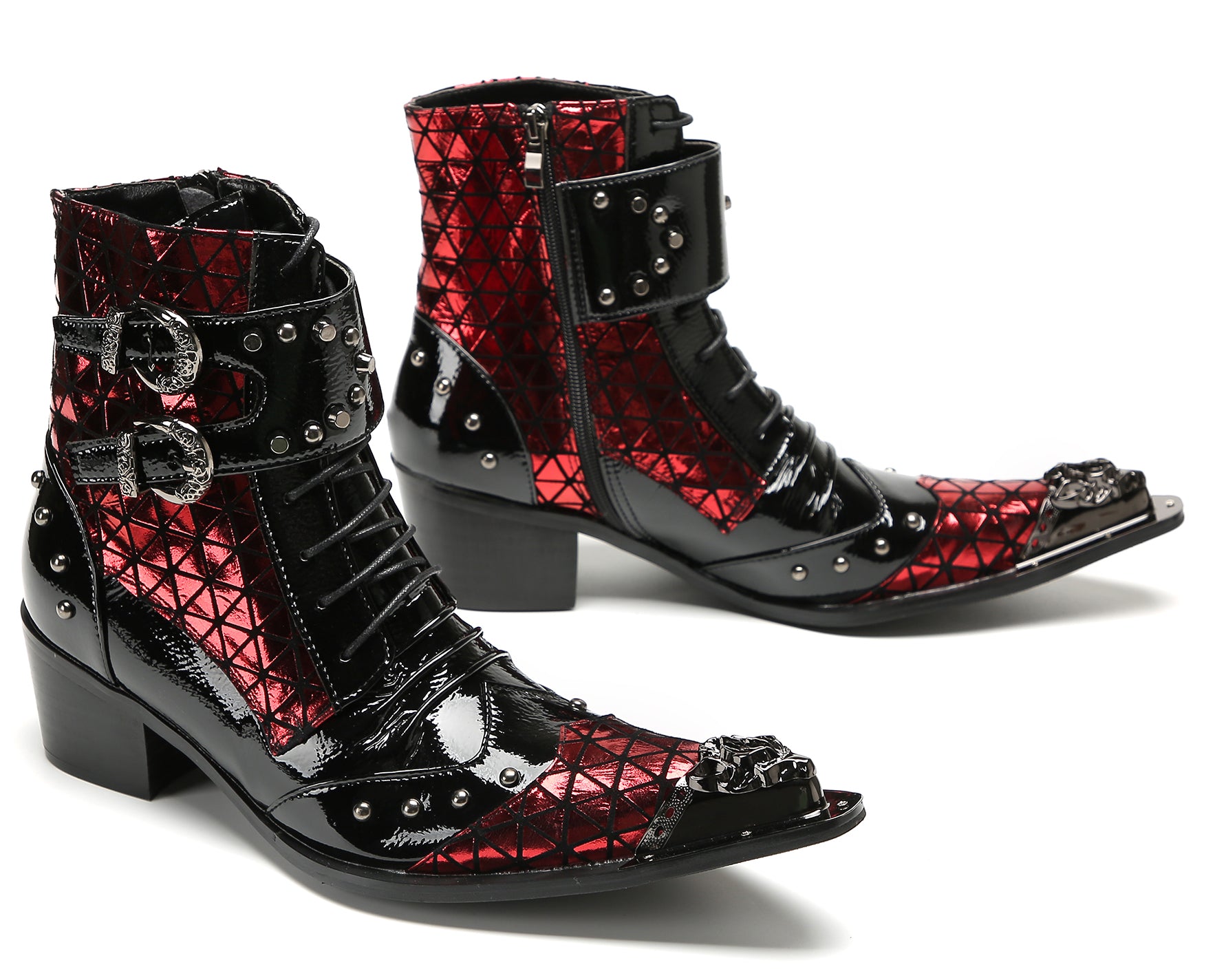 Men's Metal-Tip Toe Beaded Buckle Hight Top Western Boots