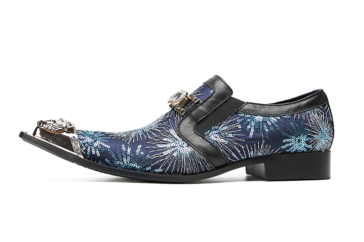 Men's Metal-Tip Toe Sequins Western Penny Loafers