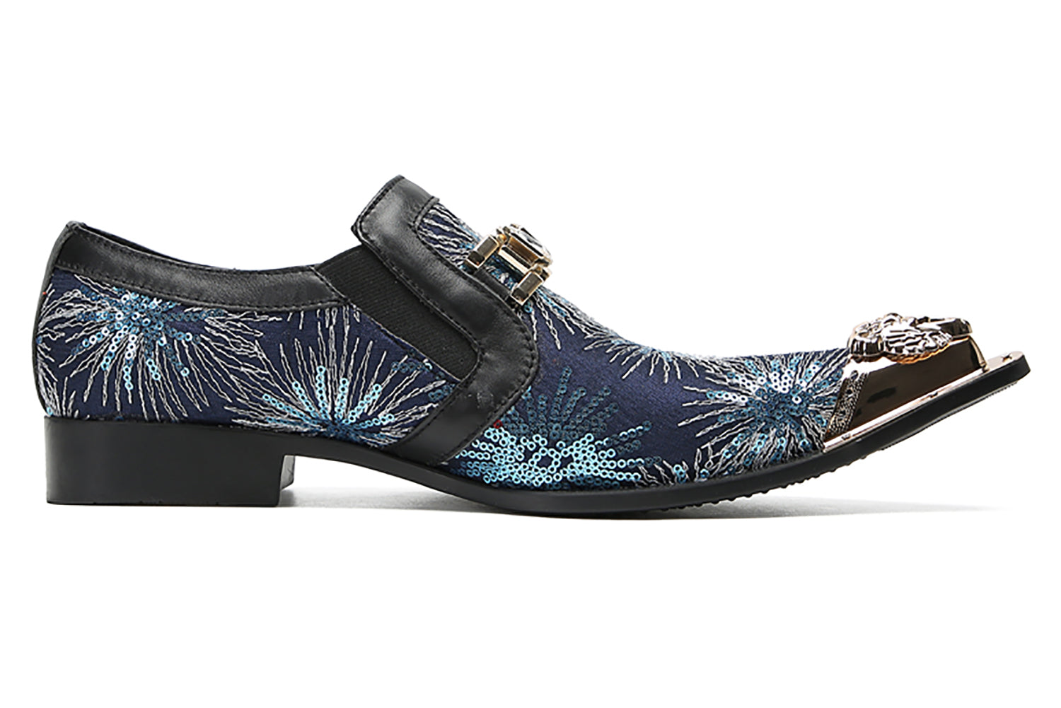 Men's Metal-Tip Toe Sequins Western Penny Loafers