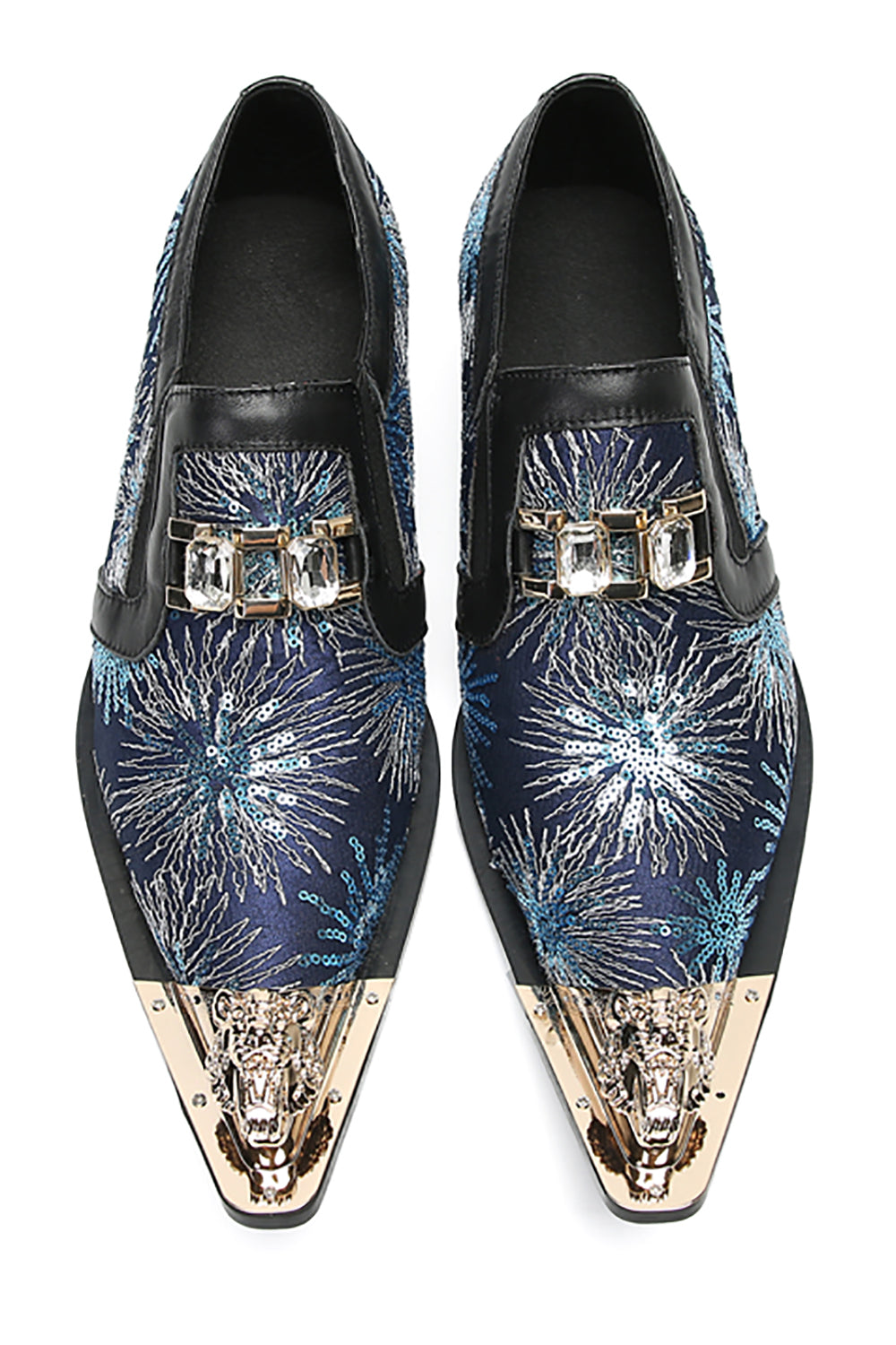 Men's Metal-Tip Toe Sequins Western Penny Loafers