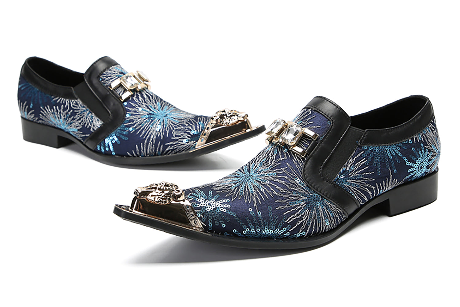 Men's Metal-Tip Toe Sequins Western Penny Loafers
