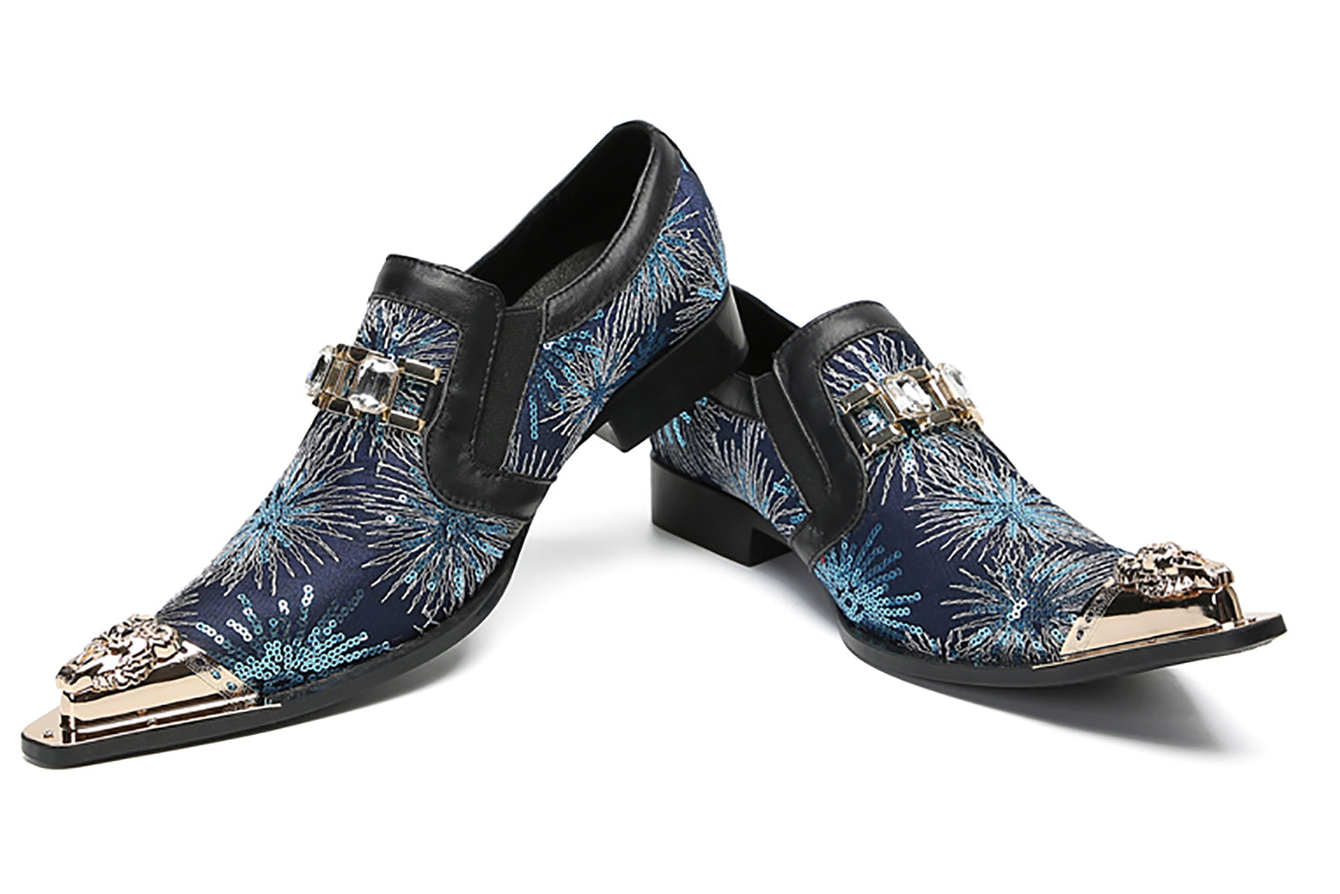 Men's Metal-Tip Toe Sequins Western Penny Loafers