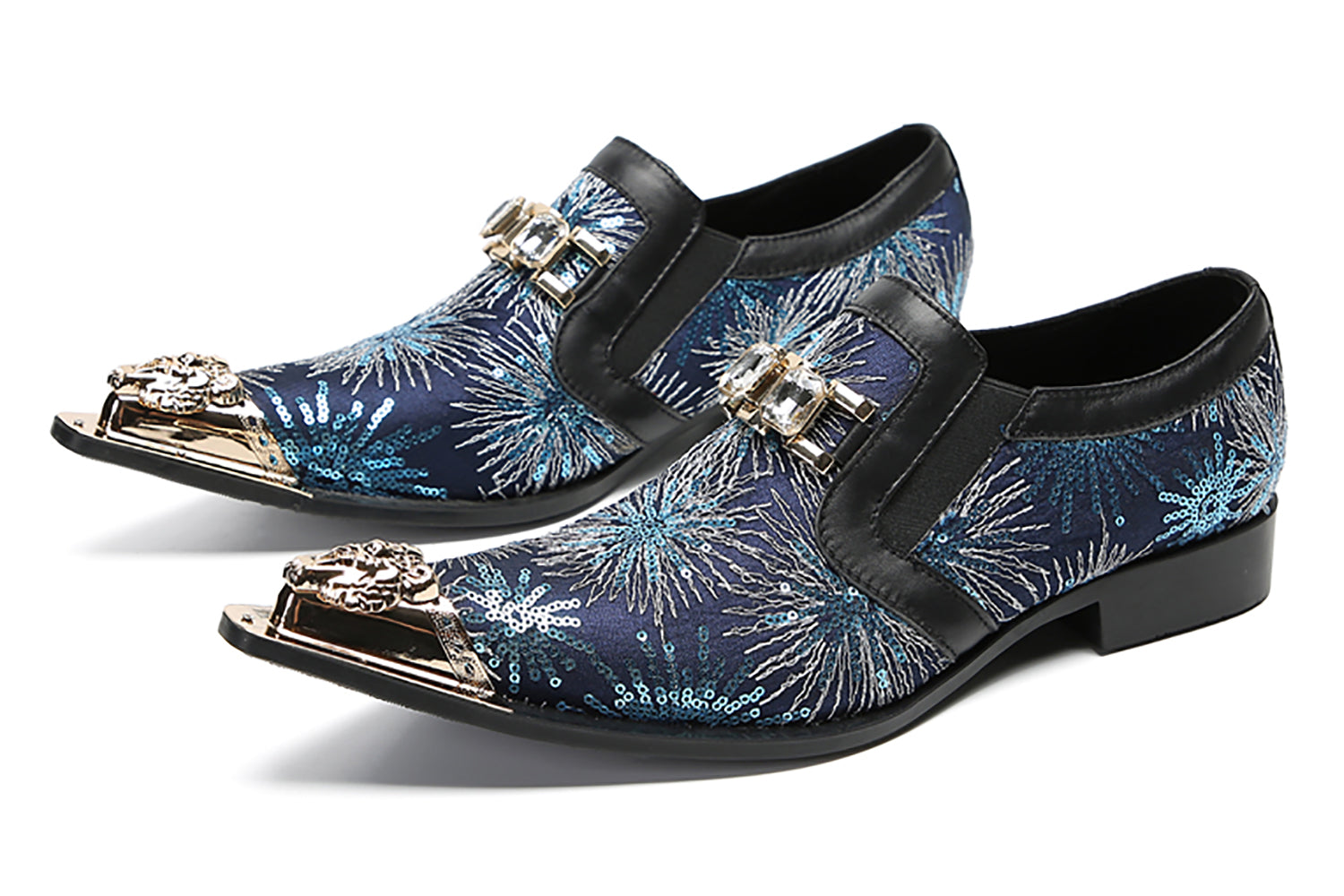 Men's Metal-Tip Toe Sequins Western Penny Loafers