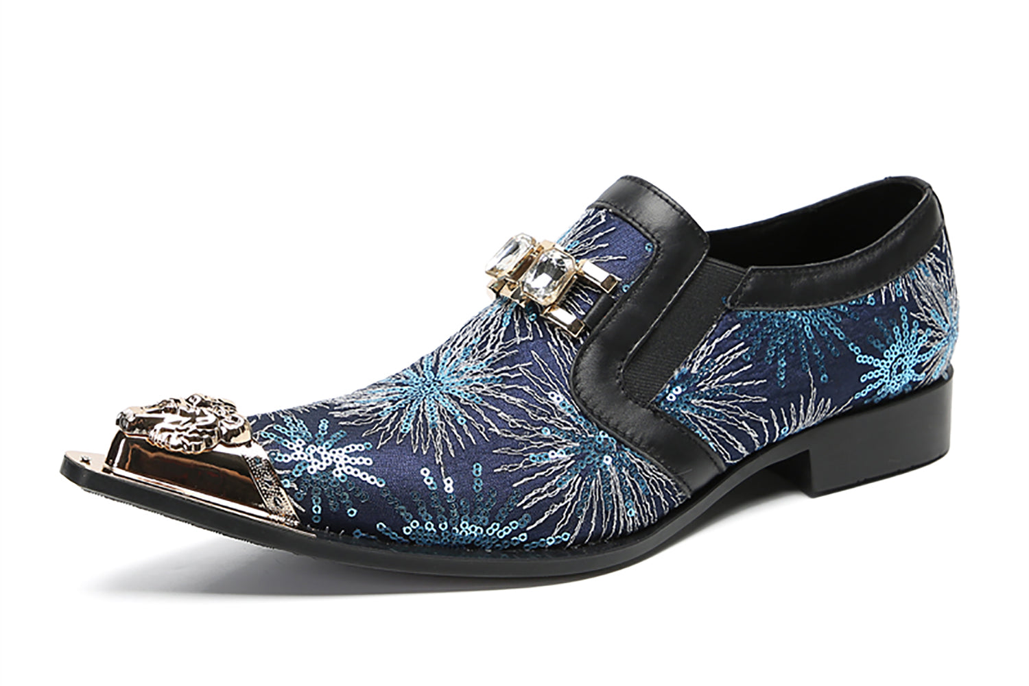 Men's Metal-Tip Toe Sequins Western Penny Loafers