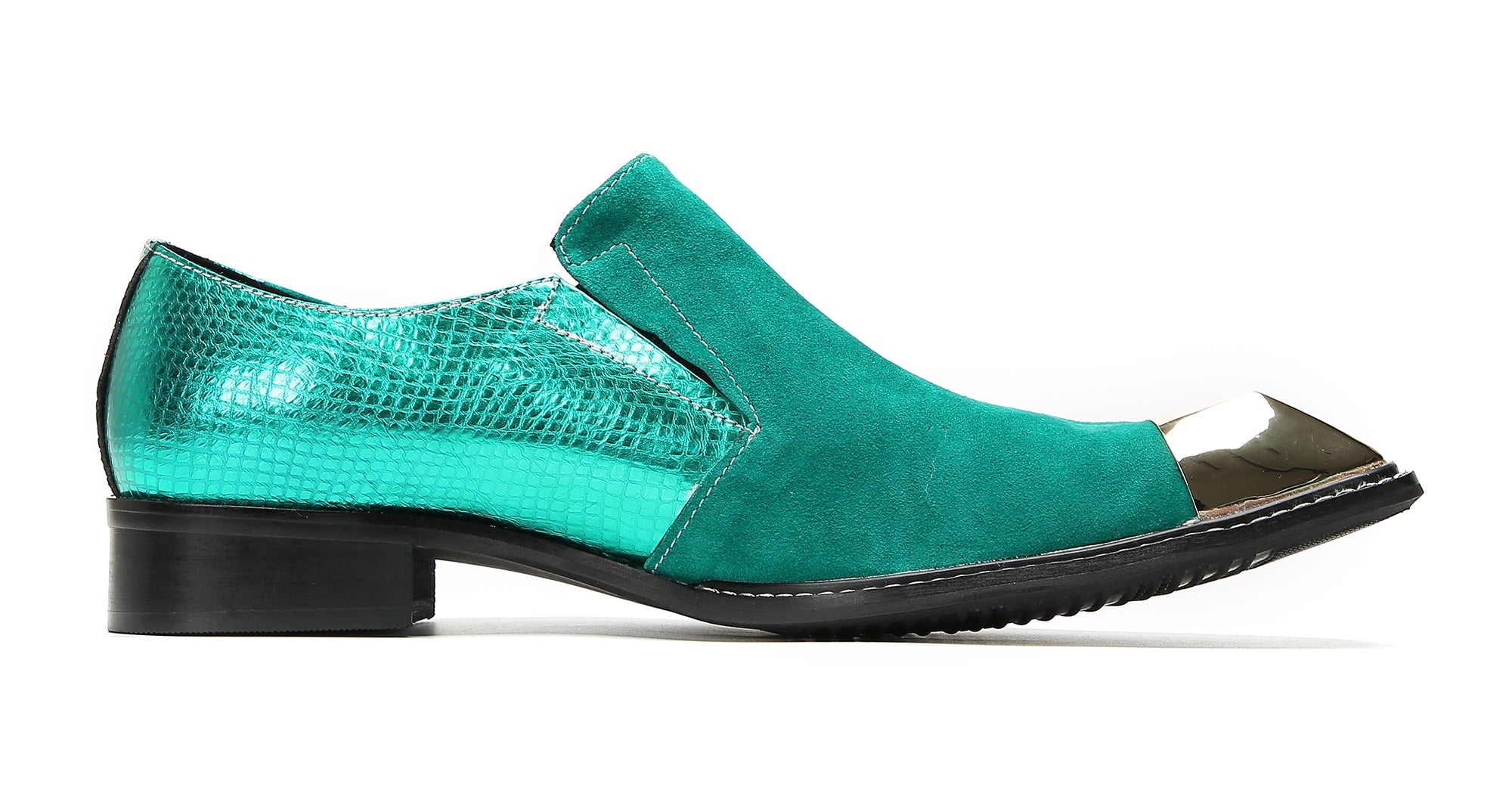 Men's Metal-Square Toe Beaded Suede Western Loafers