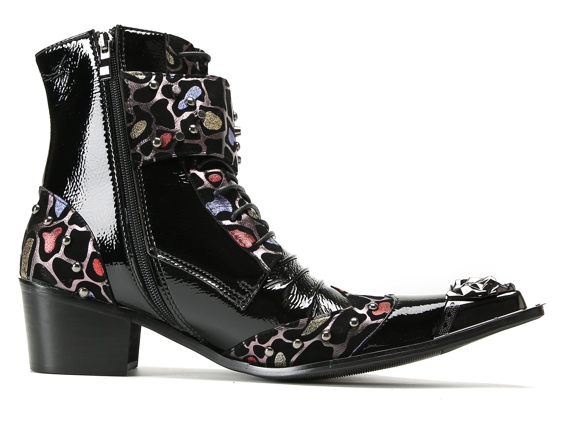 Men's Metal-Tip Toe Beaded Buckle Hight Top Western Boots