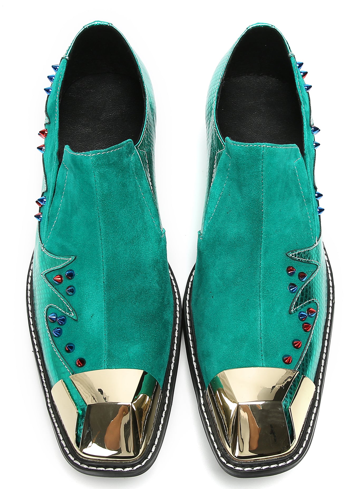 Men's Metal-Square Toe Beaded Suede Western Loafers