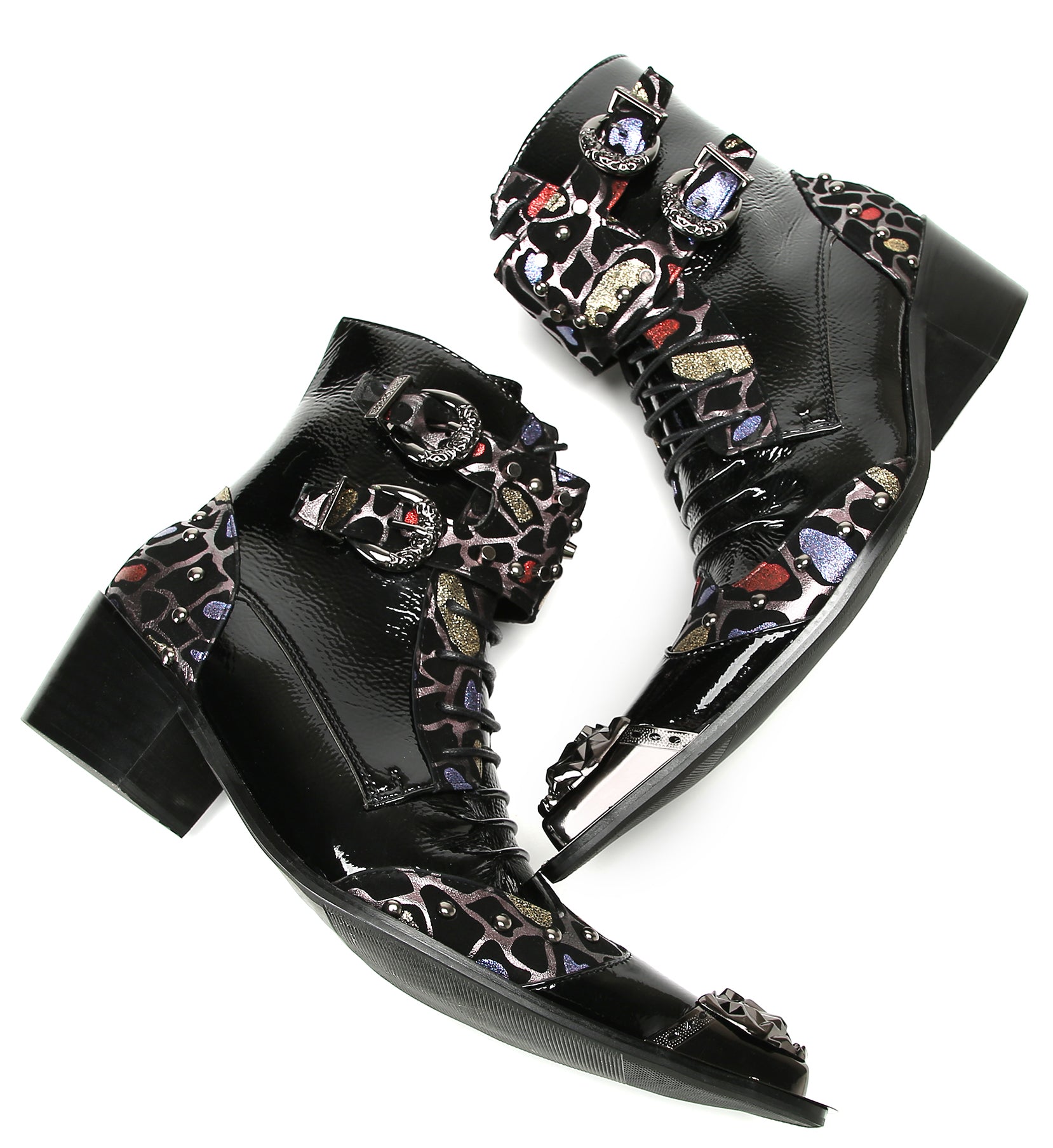 Men's Metal-Tip Toe Beaded Buckle Hight Top Western Boots