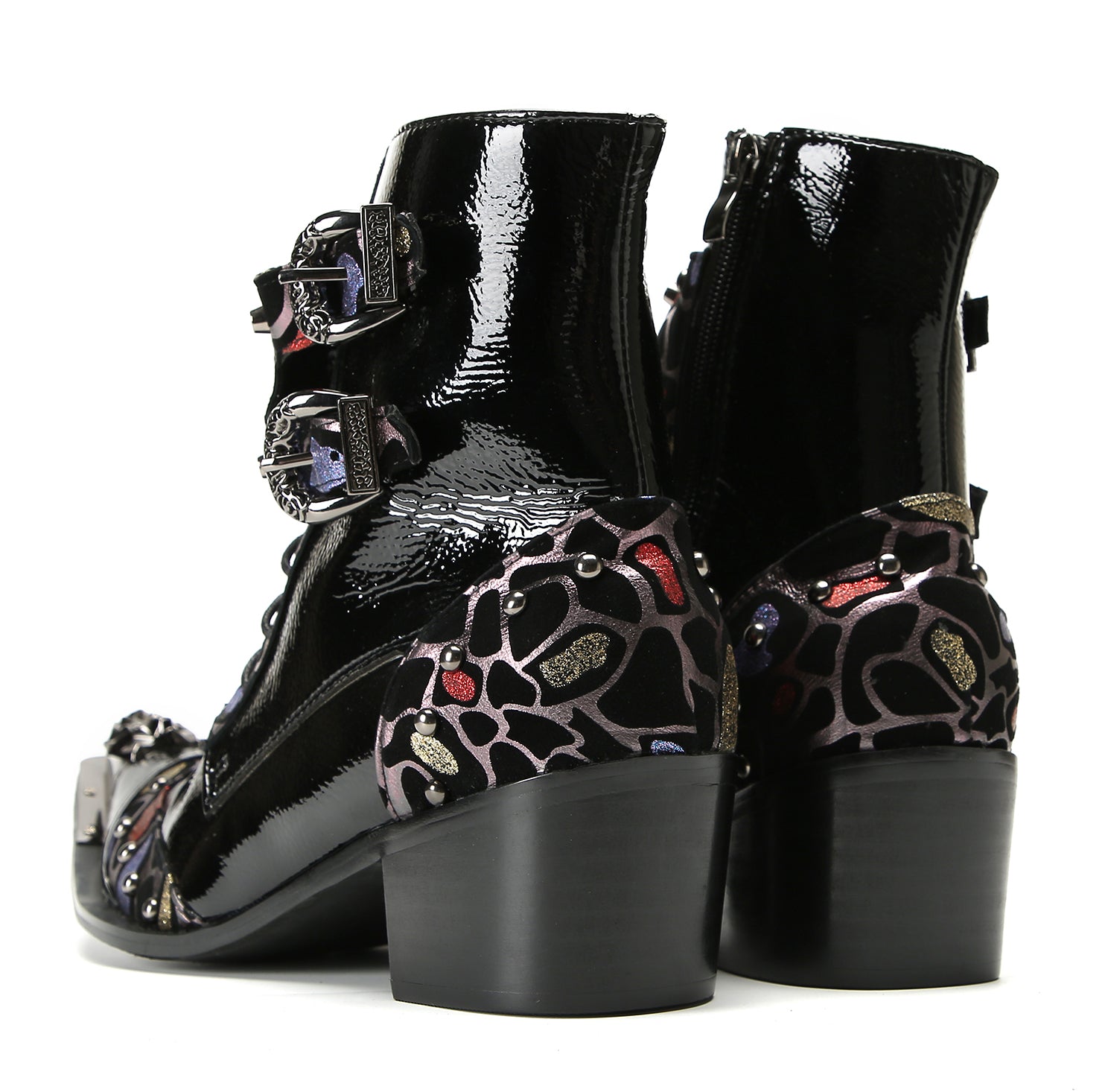 Men's Metal-Tip Toe Beaded Buckle Hight Top Western Boots