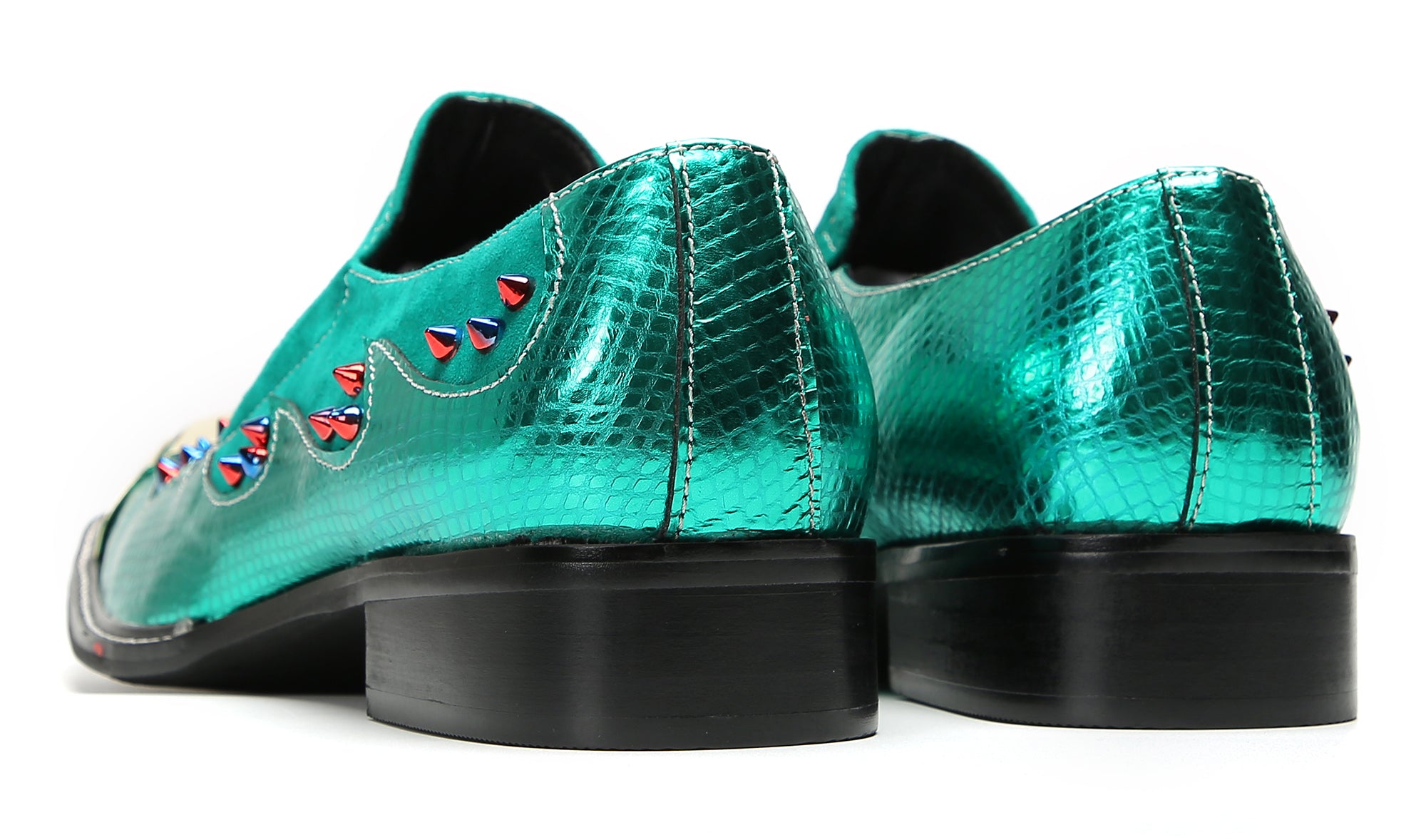 Men's Metal-Square Toe Beaded Suede Western Loafers