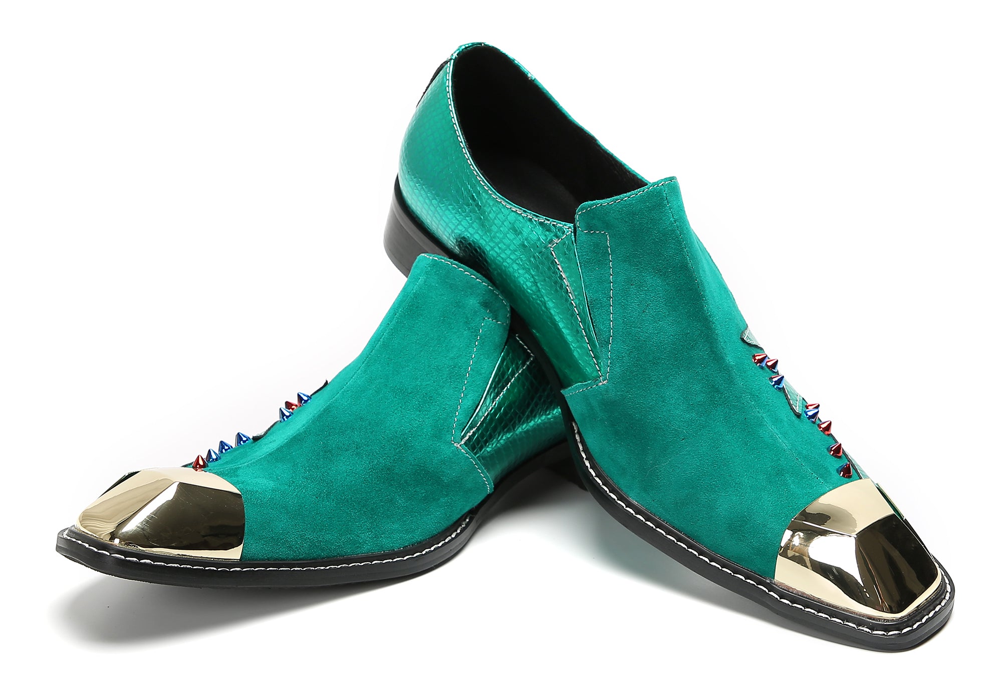 Men's Metal-Square Toe Beaded Suede Western Loafers