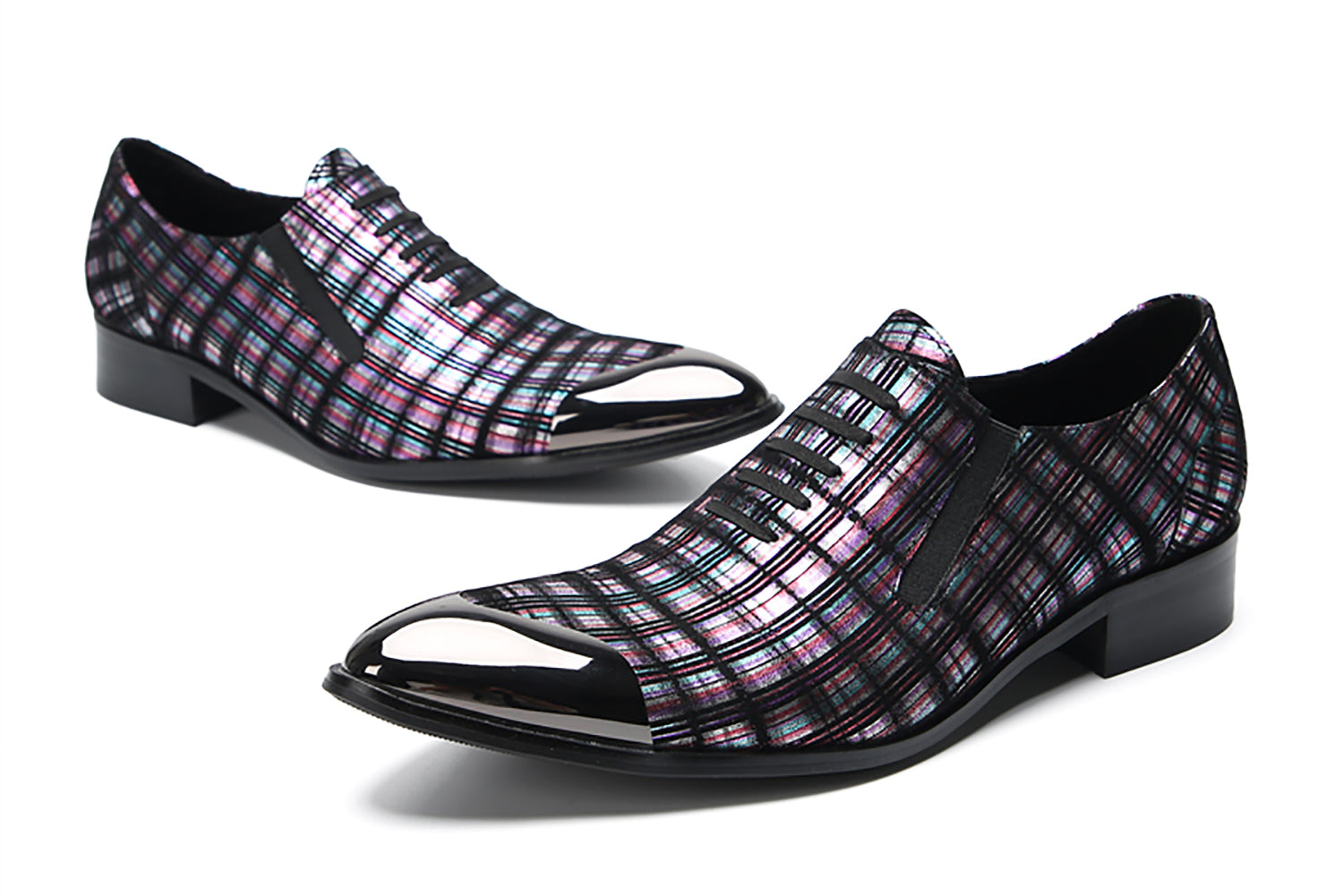 Mocasines occidentales con rayas y punta de metal para hombre