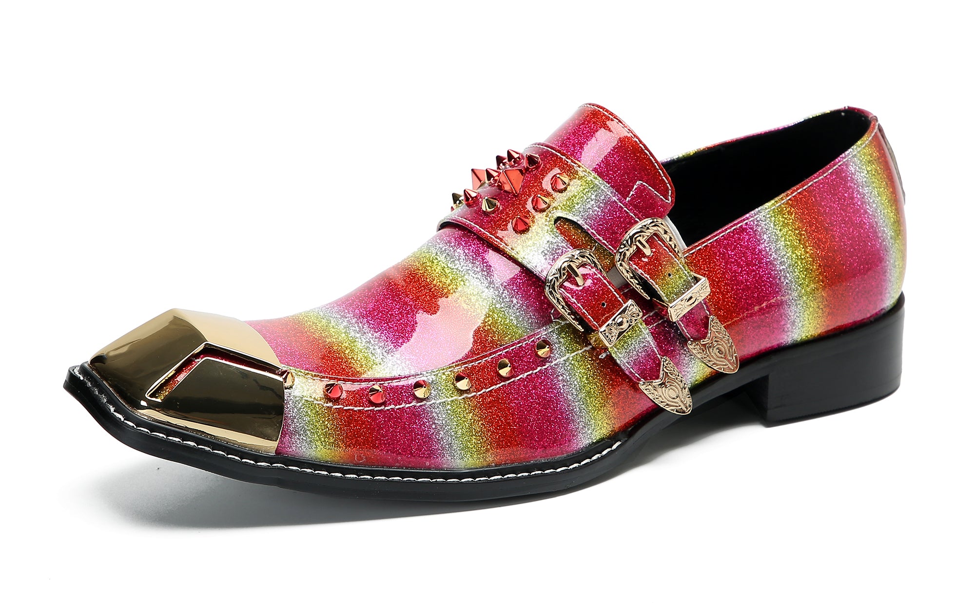 Men's Metal-Square Toe Western Buckle Loafers