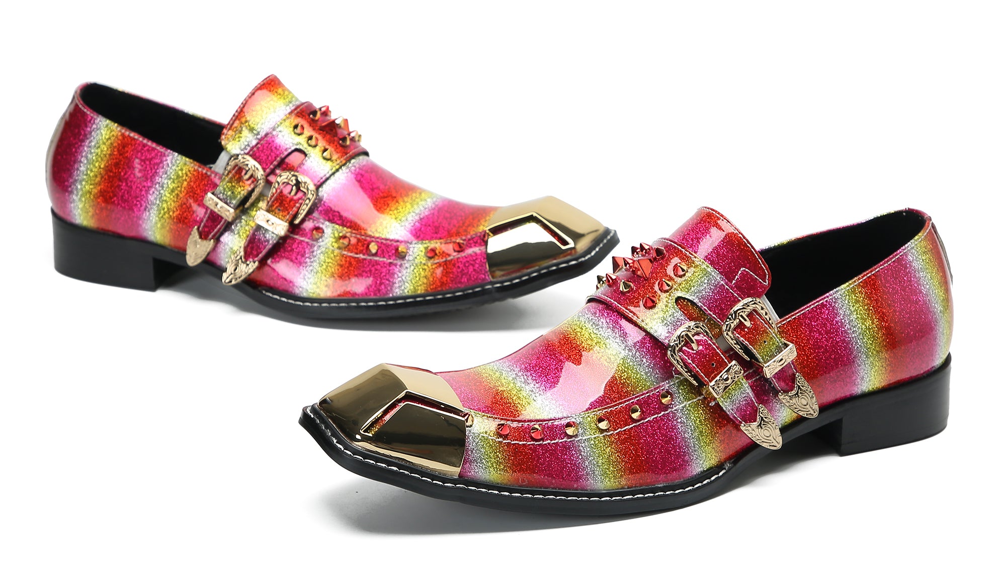 Men's Metal-Square Toe Western Buckle Loafers
