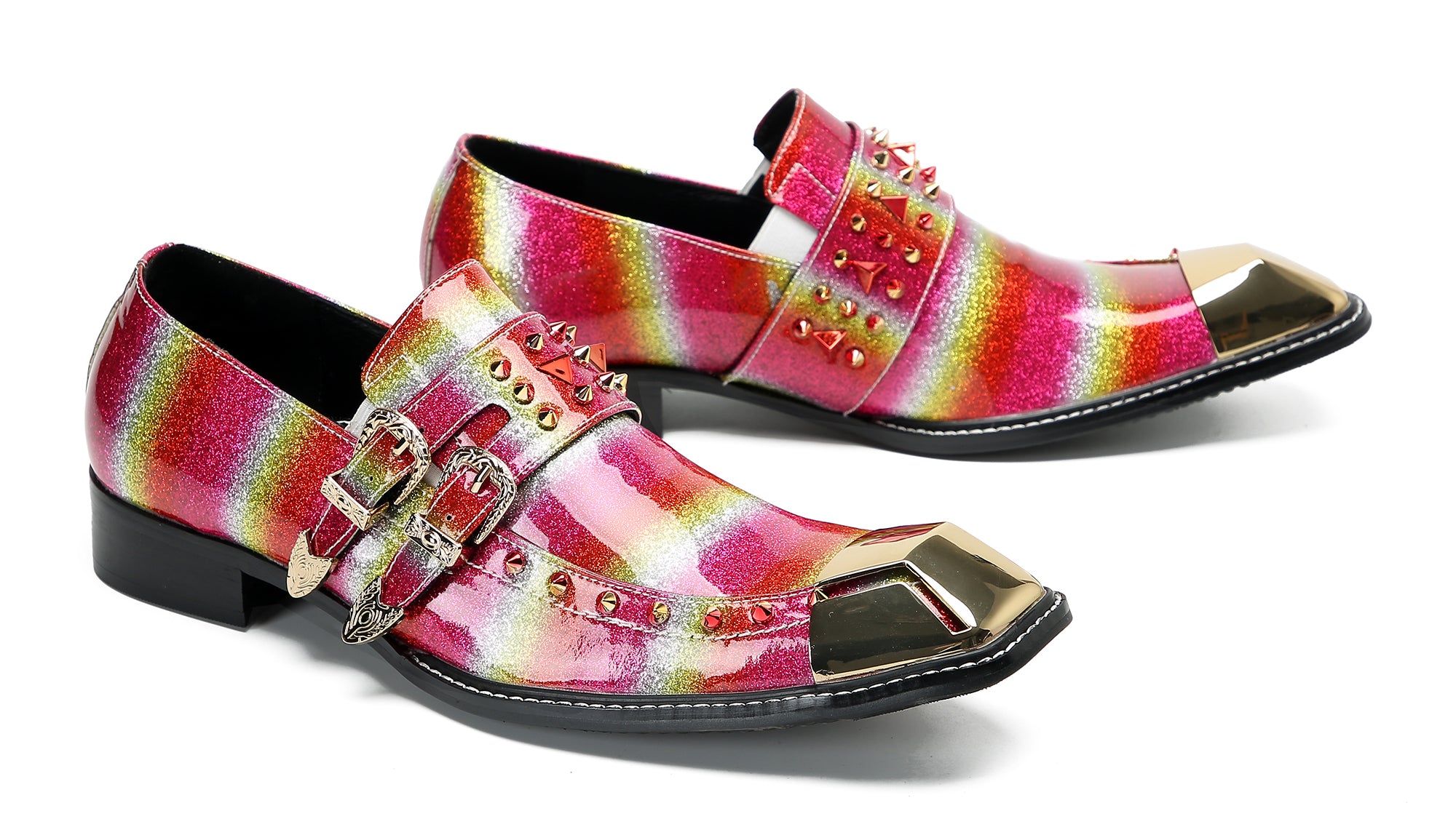 Men's Metal-Square Toe Western Buckle Loafers