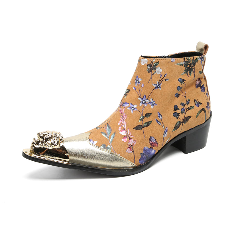 Botas occidentales con flores y punta de metal para hombre