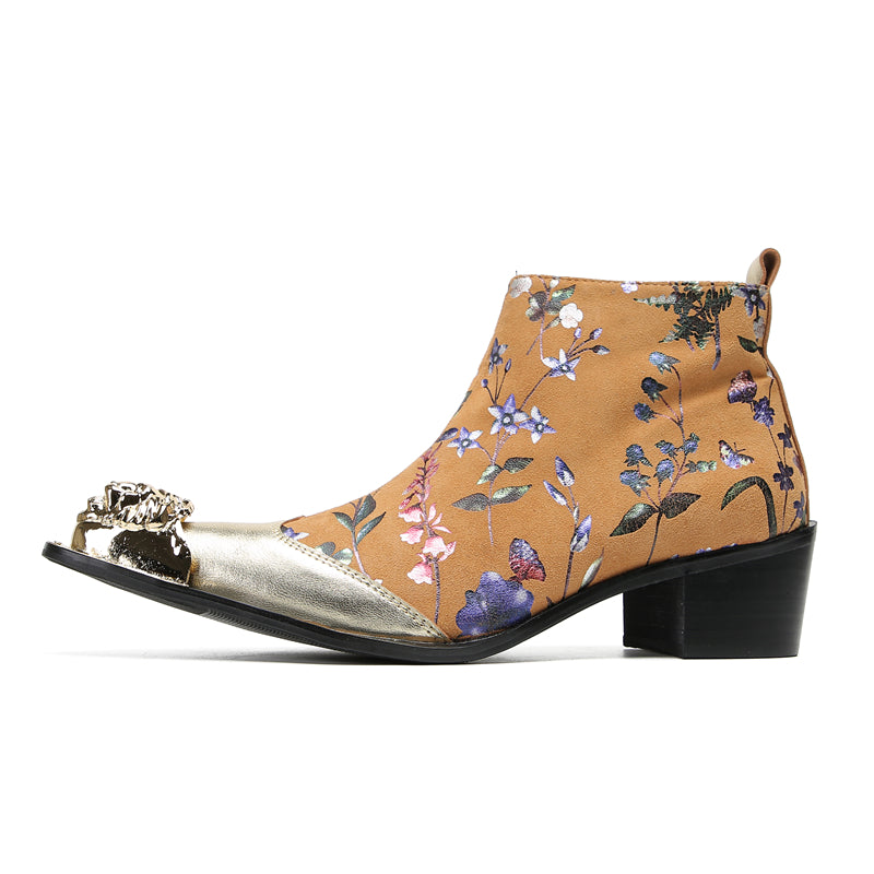Botas occidentales con flores y punta de metal para hombre