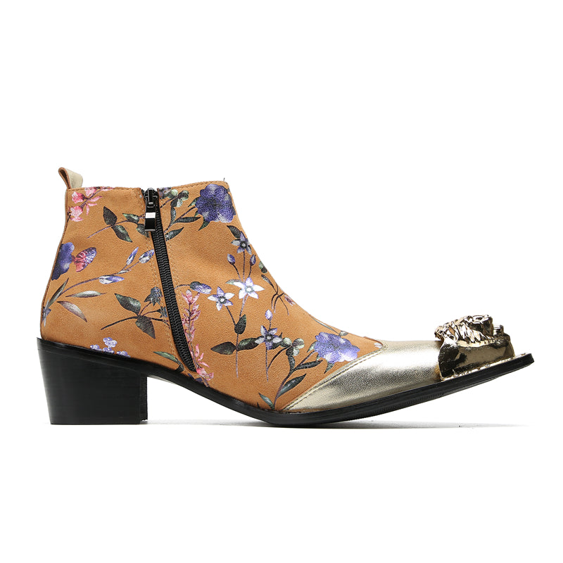 Botas occidentales con flores y punta de metal para hombre