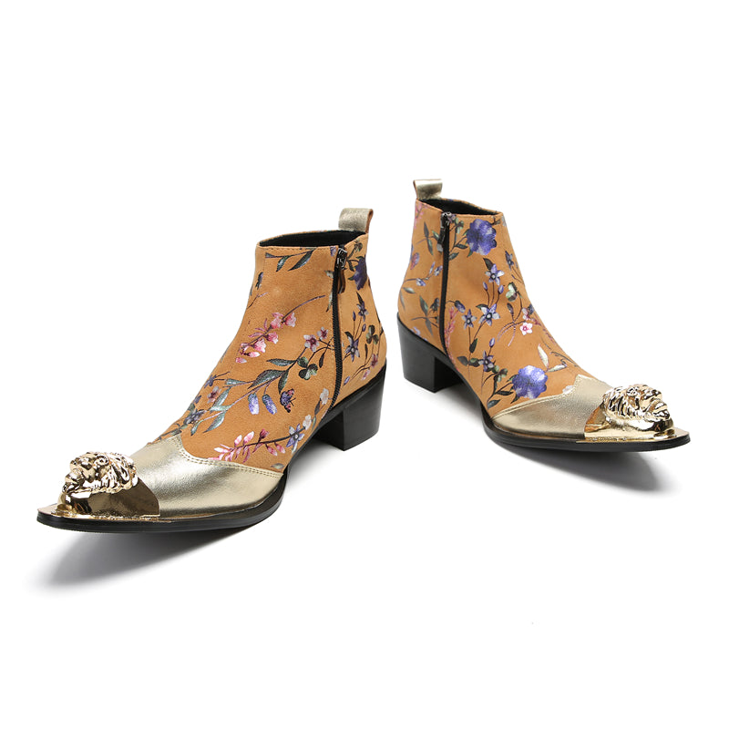 Botas occidentales con flores y punta de metal para hombre