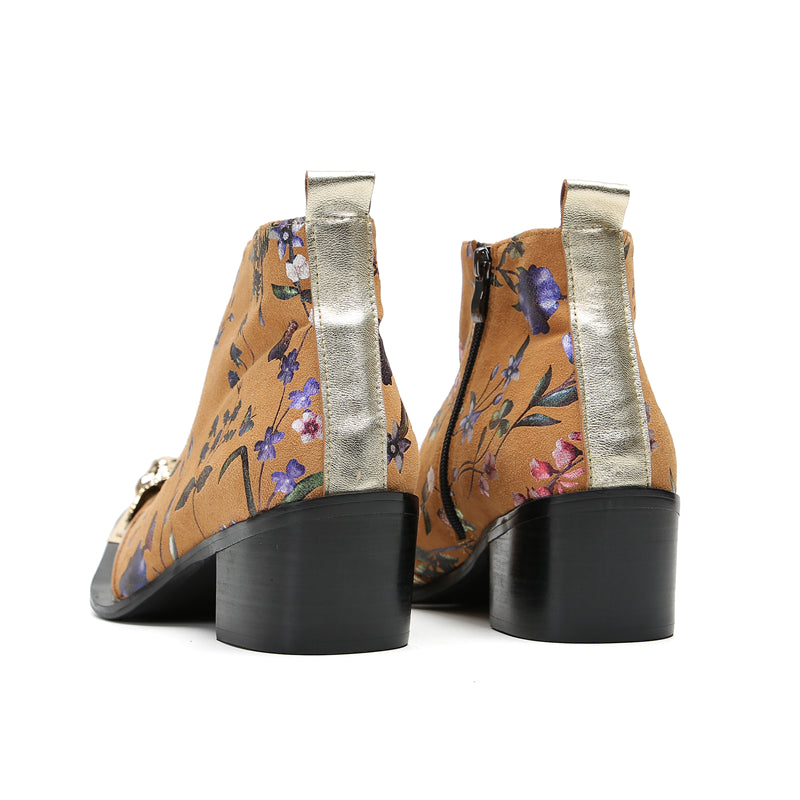 Botas occidentales con flores y punta de metal para hombre