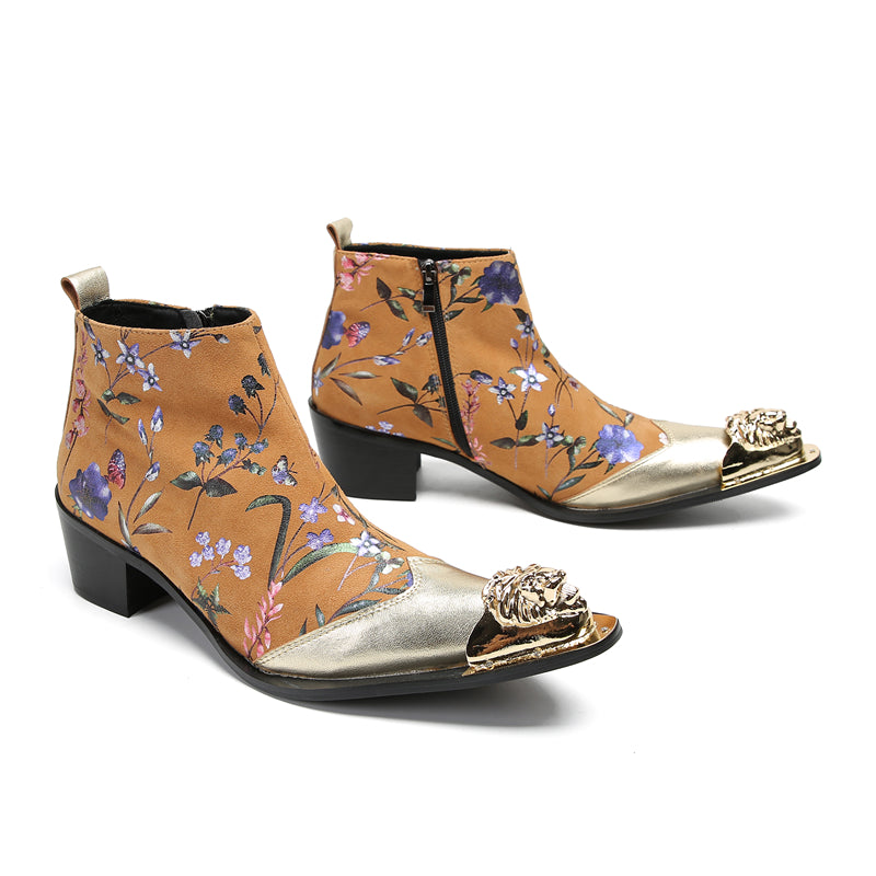 Botas occidentales con flores y punta de metal para hombre