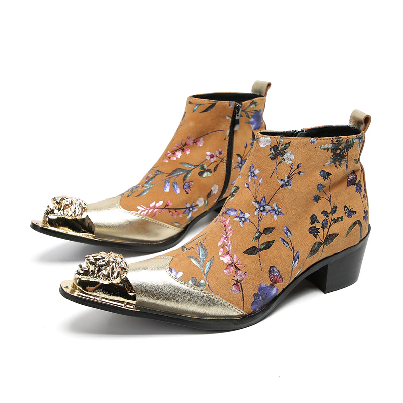 Botas occidentales con flores y punta de metal para hombre