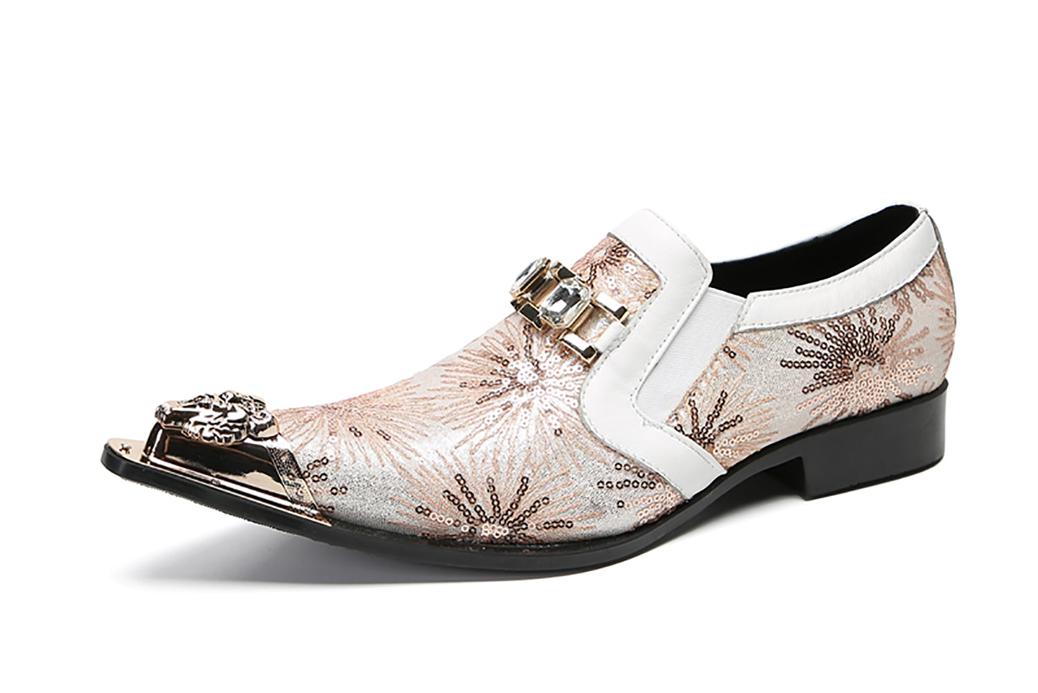Men's Metal-Tip Toe Sequins Western Penny Loafers