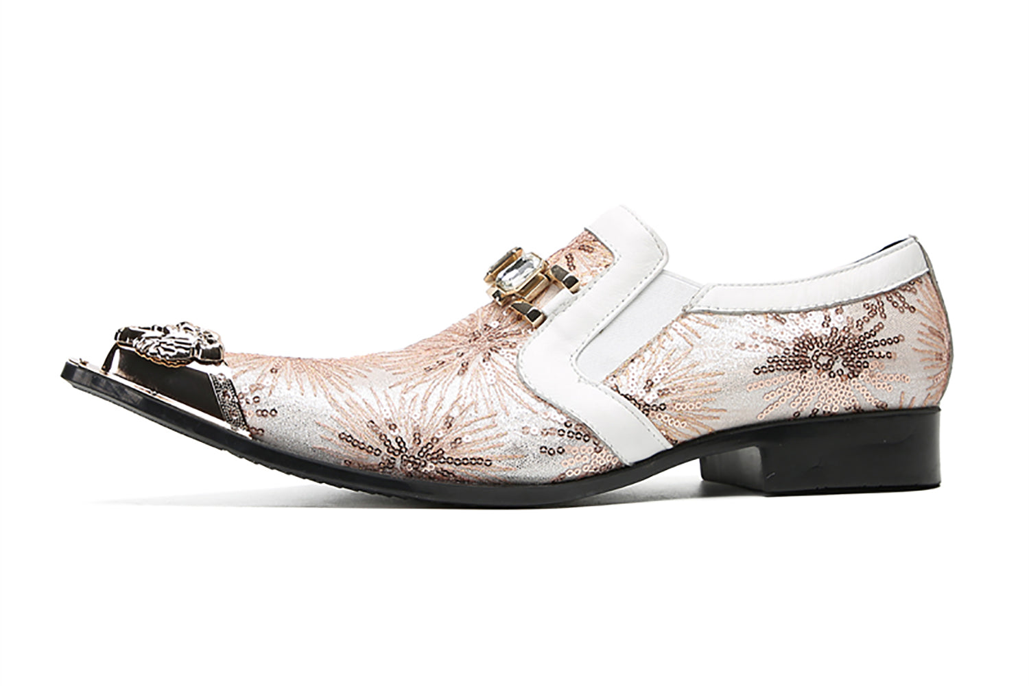 Men's Metal-Tip Toe Sequins Western Penny Loafers