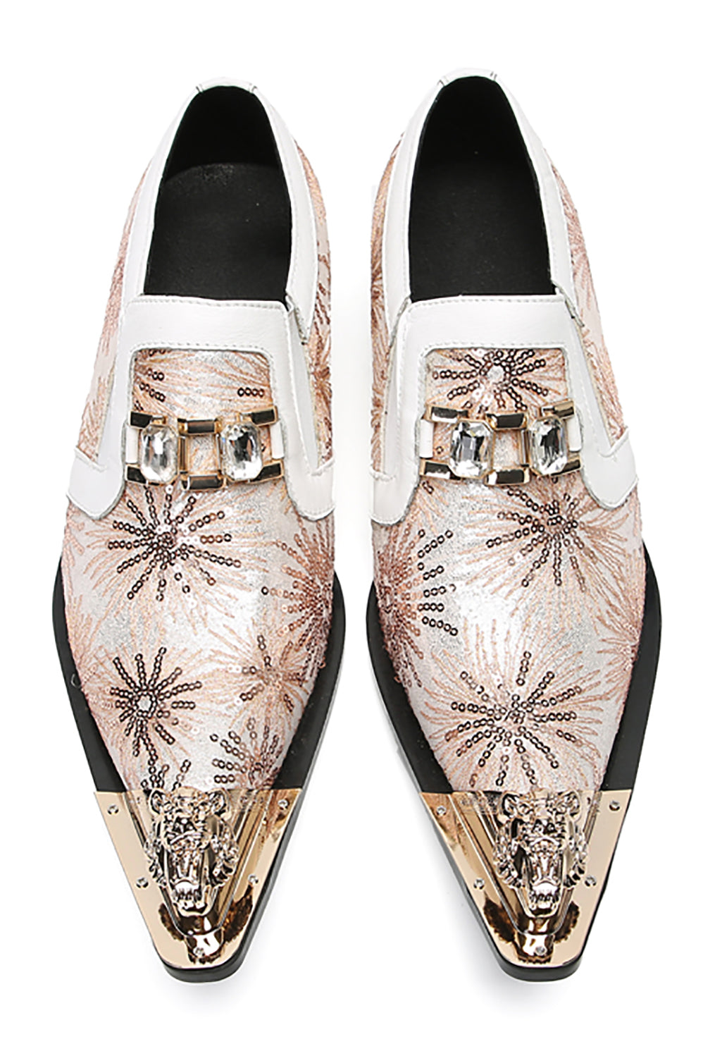 Men's Metal-Tip Toe Sequins Western Penny Loafers