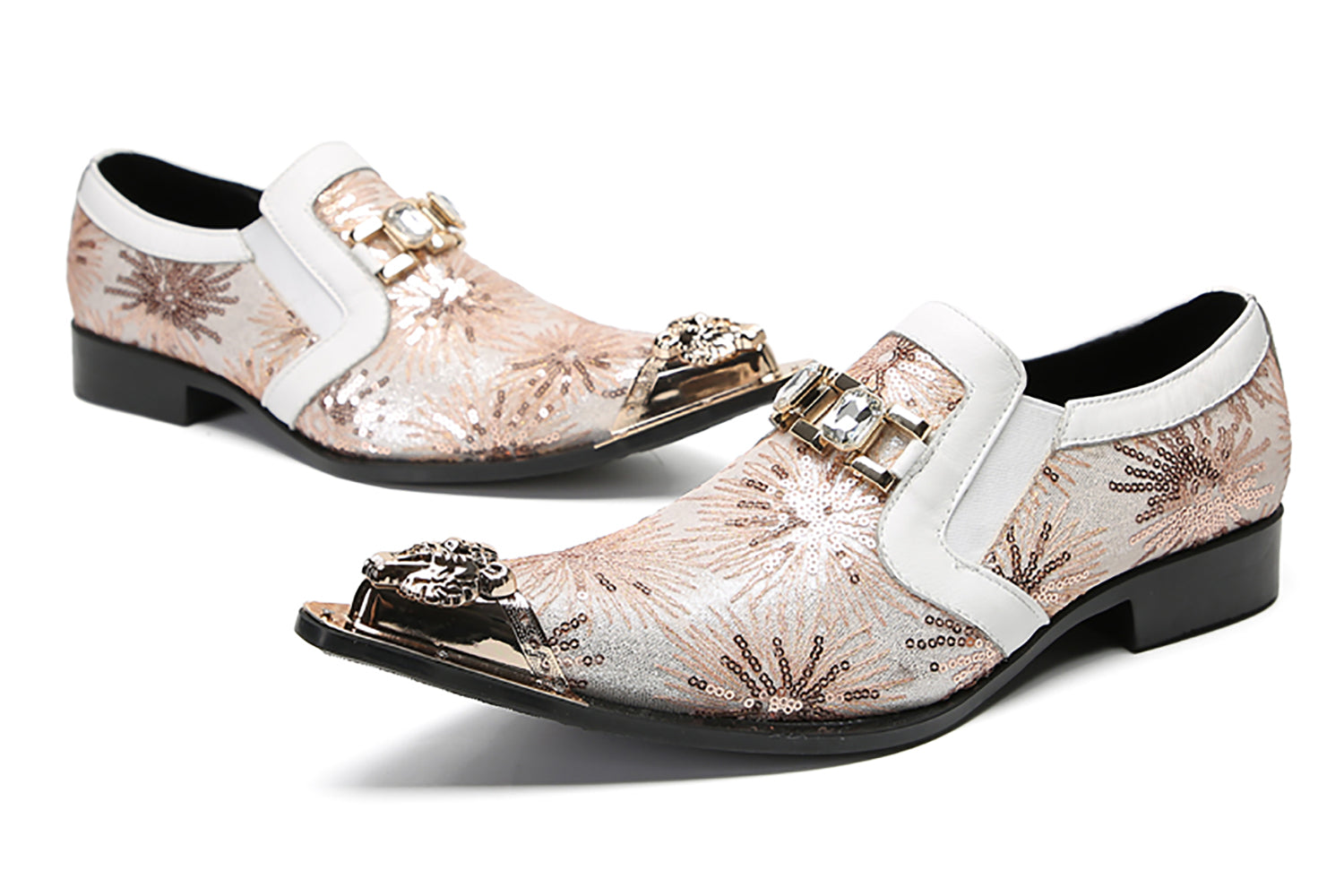 Men's Metal-Tip Toe Sequins Western Penny Loafers