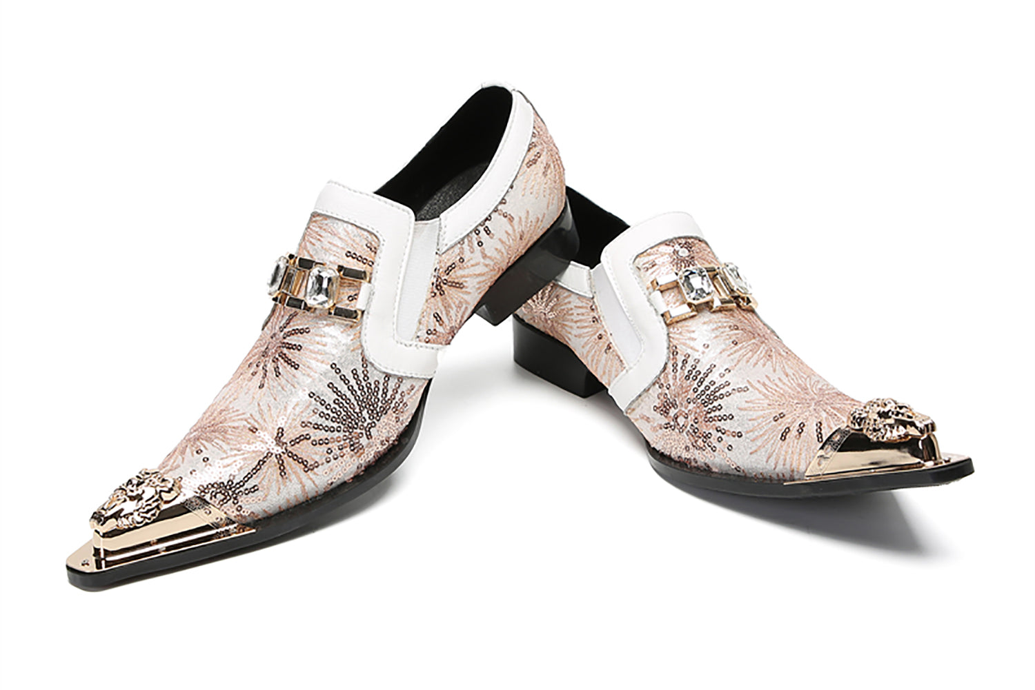 Men's Metal-Tip Toe Sequins Western Penny Loafers