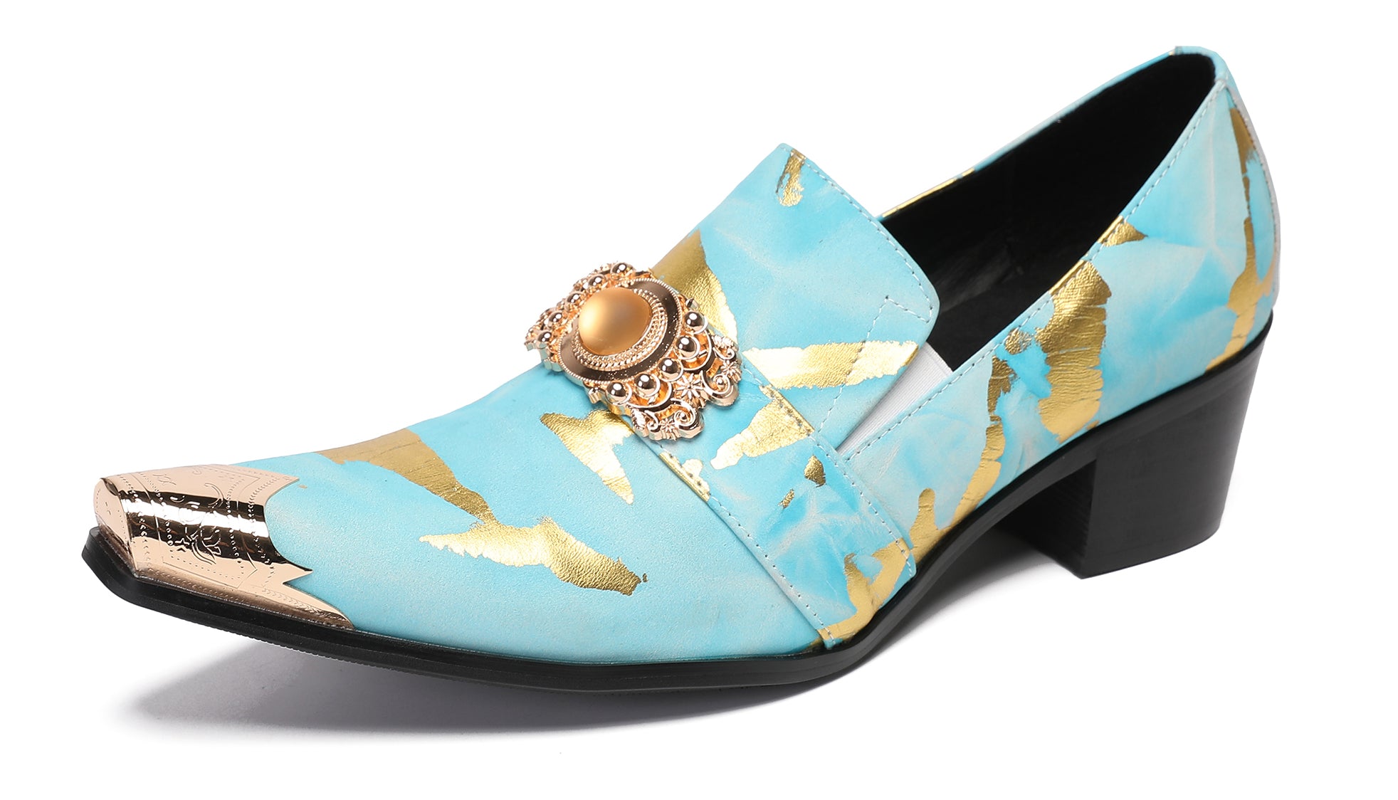 Mens Casual Gold Beaded Slip On Western Loafers