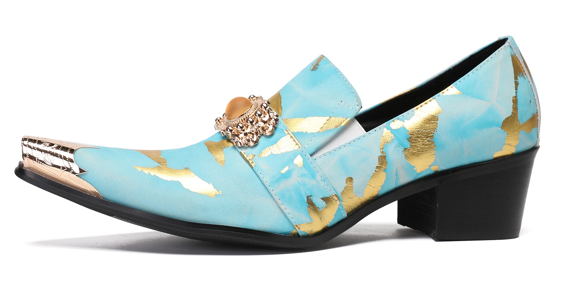 Mens Casual Gold Beaded Slip On Western Loafers