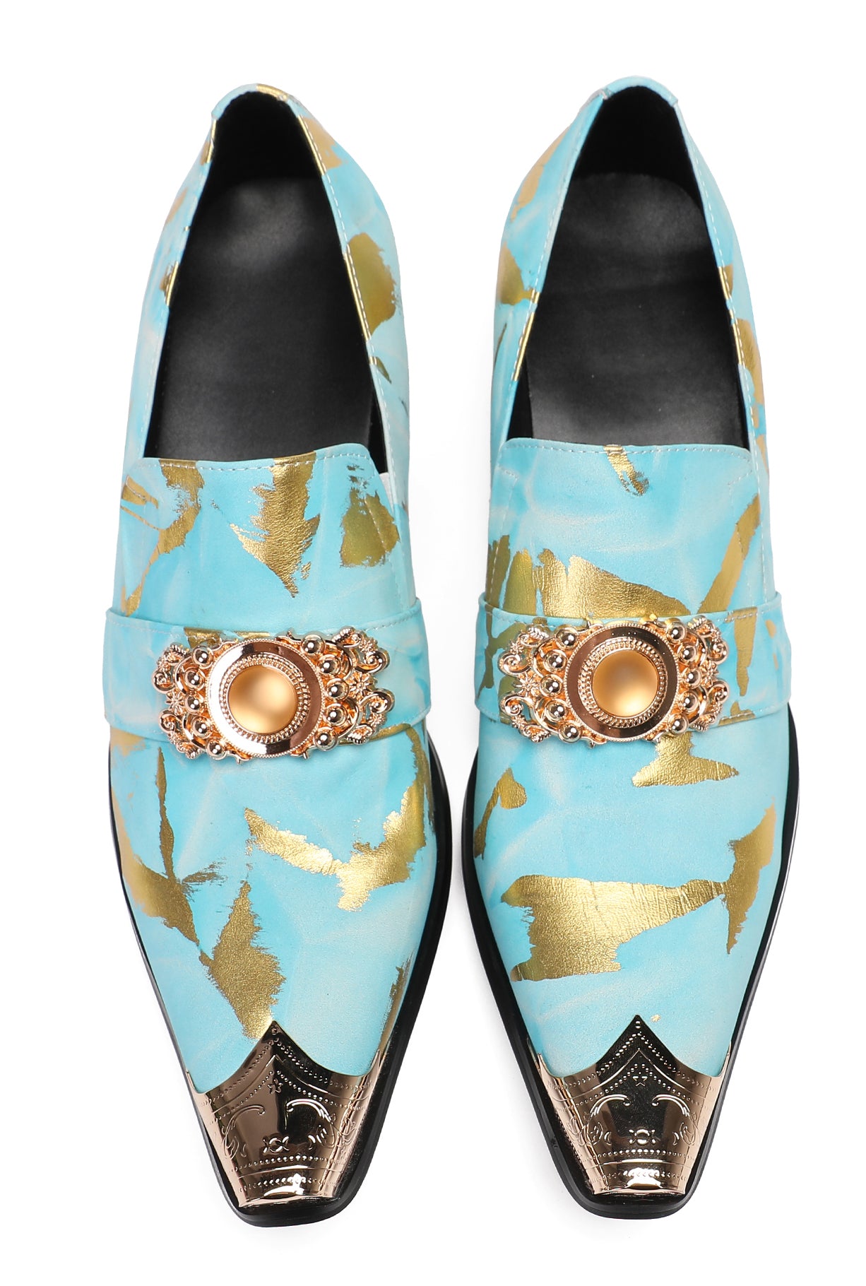 Mens Casual Gold Beaded Slip On Western Loafers
