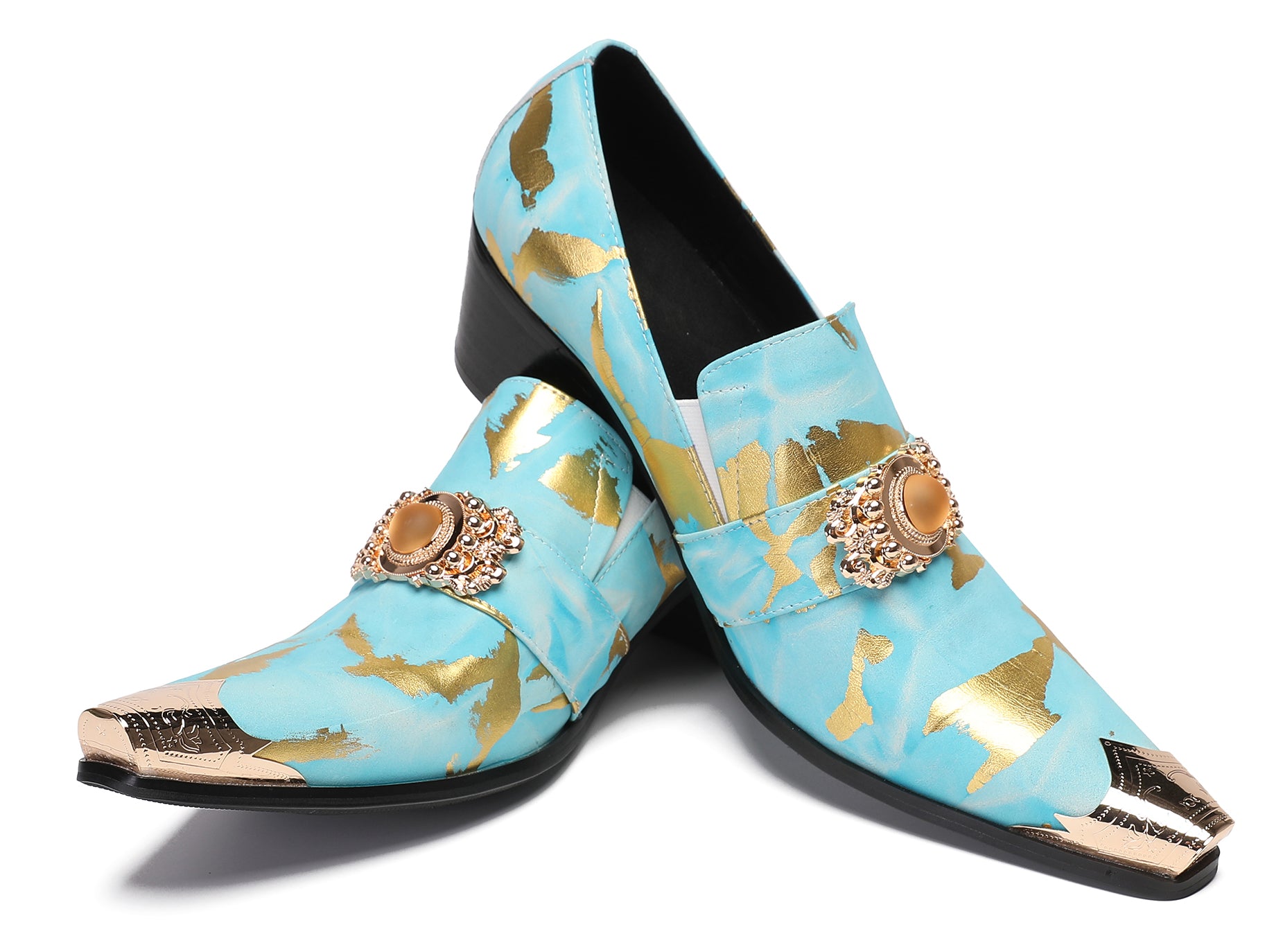 Mens Casual Gold Beaded Slip On Western Loafers