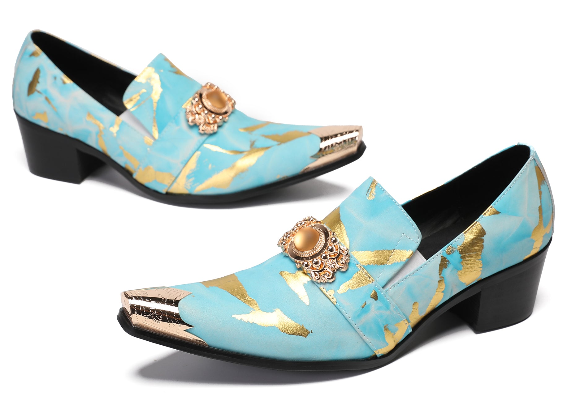 Mens Casual Gold Beaded Slip On Western Loafers