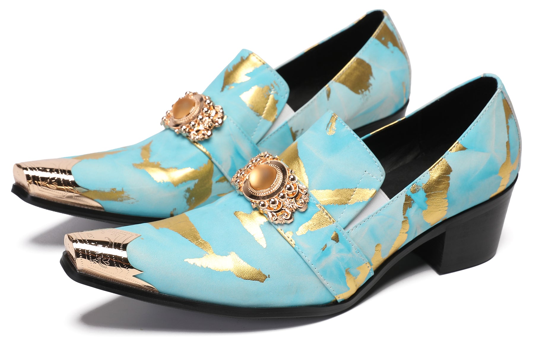 Mens Casual Gold Beaded Slip On Western Loafers