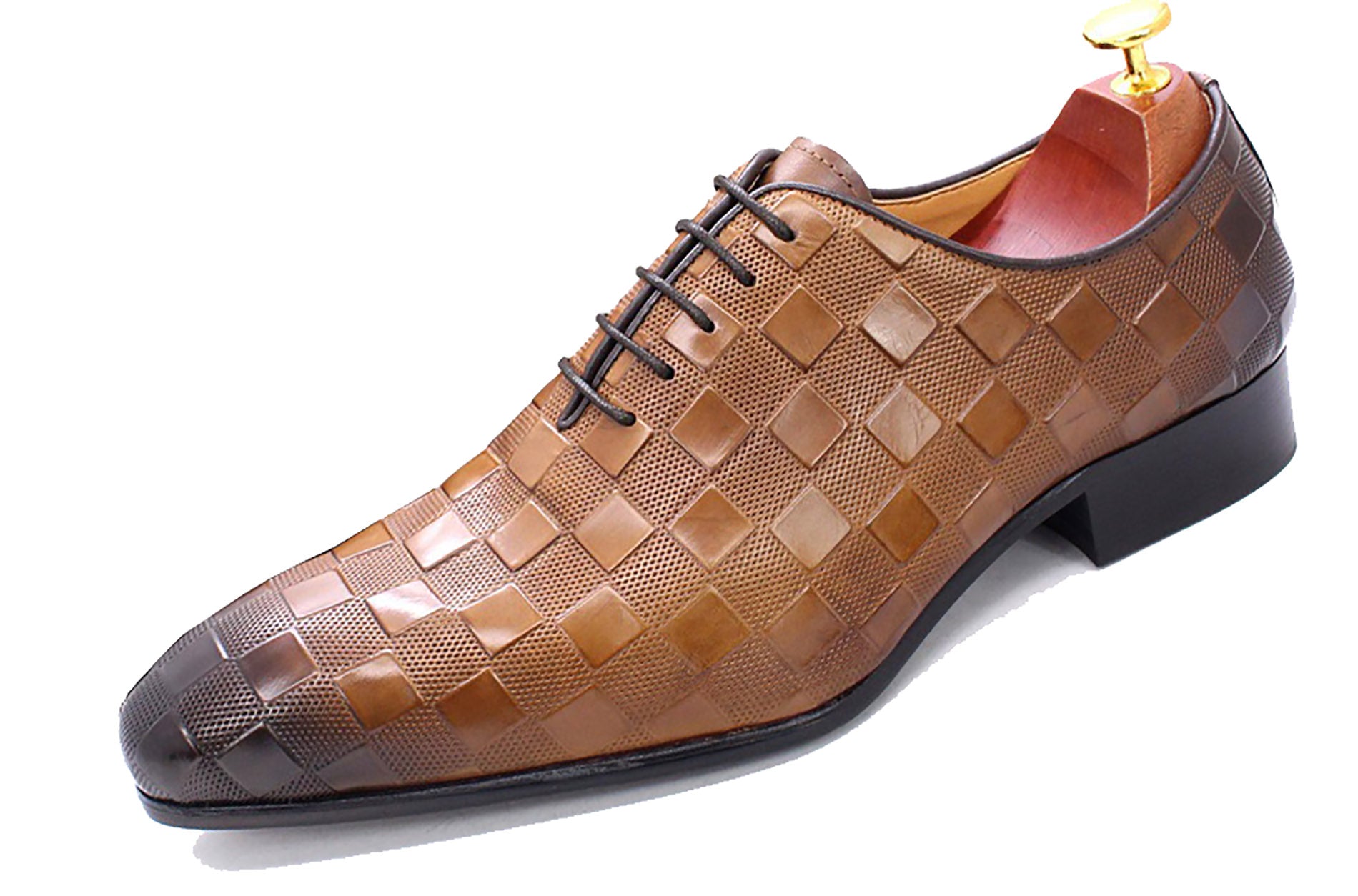 Men's Handmade Plaid Texture Oxfords